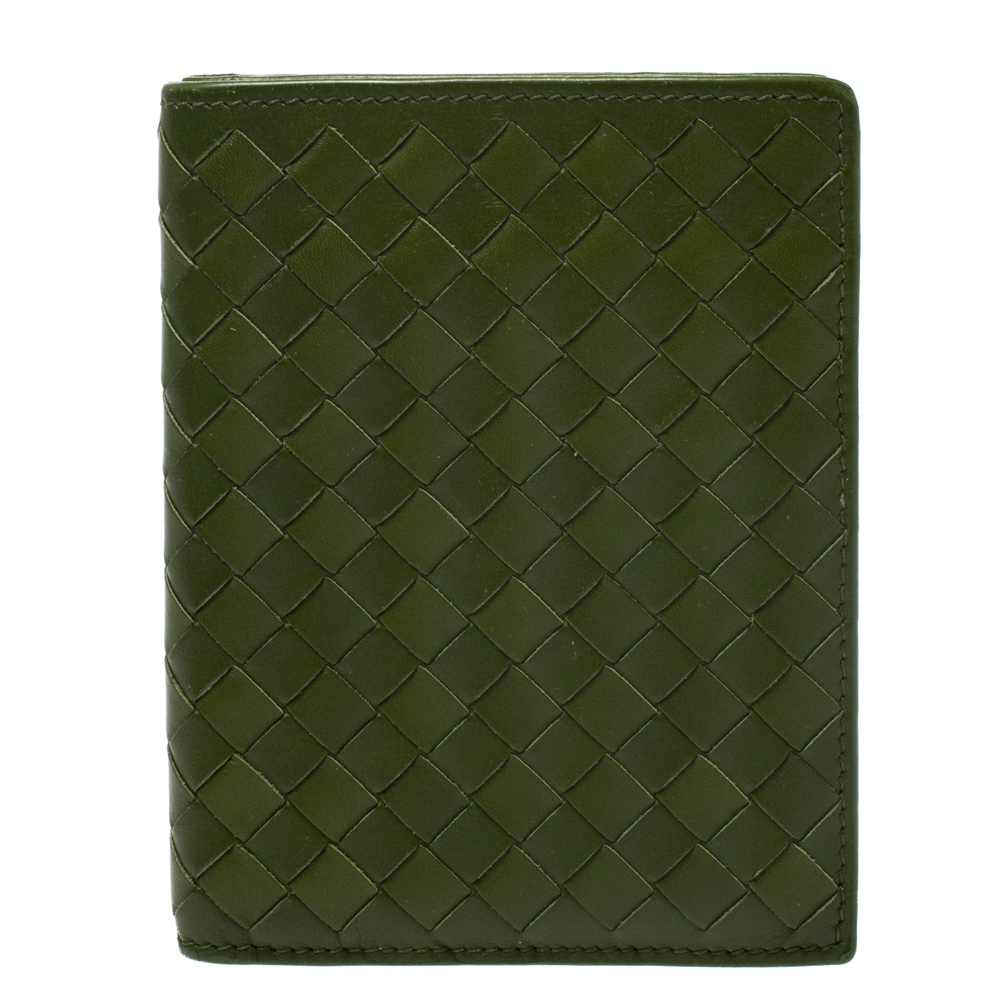 Bottega Veneta Green Intrecciato Leather Bifold Wallet