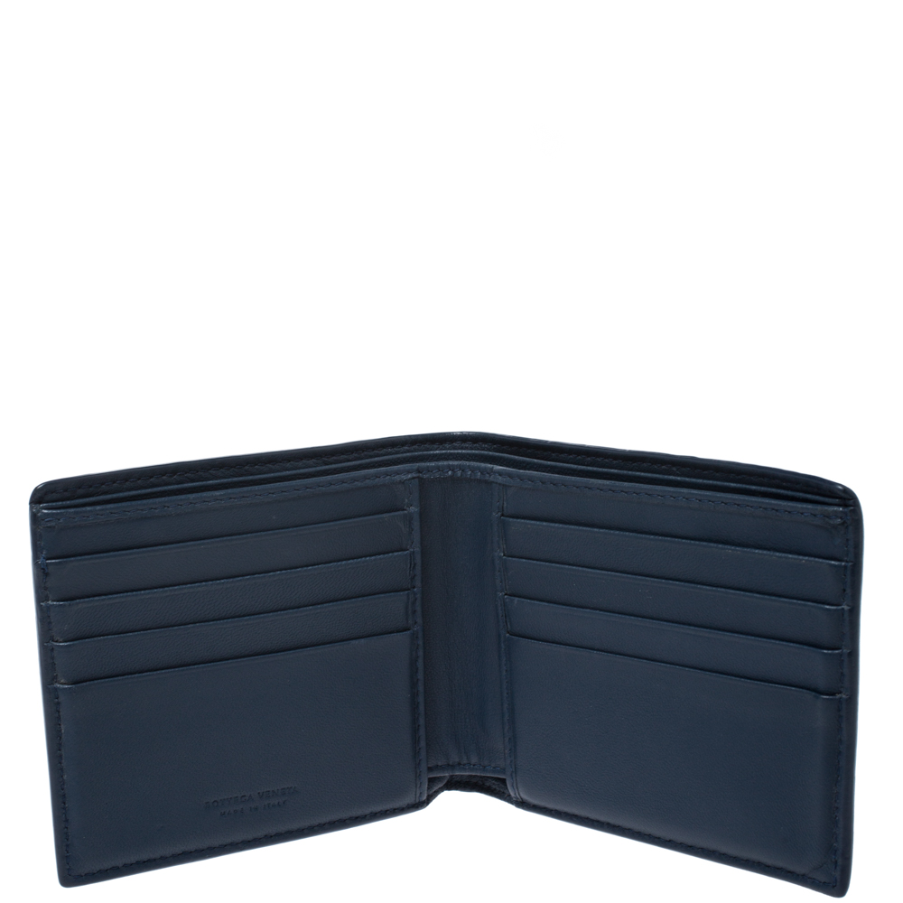 

Bottega Veneta Blue Intrecciato Leather and Crocodile Bifold Wallet