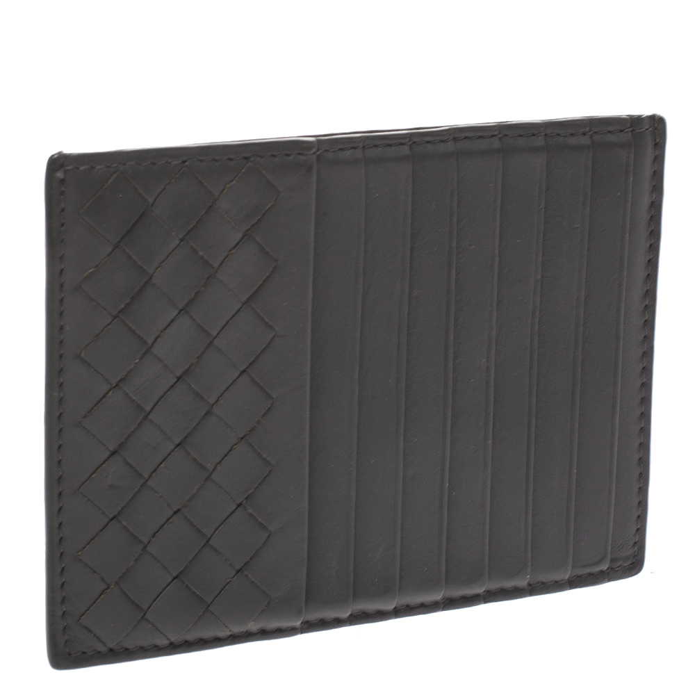 

Bottega Veneta Gris Tarmac Intrecciato Leather Card Holder 8CC, Grey