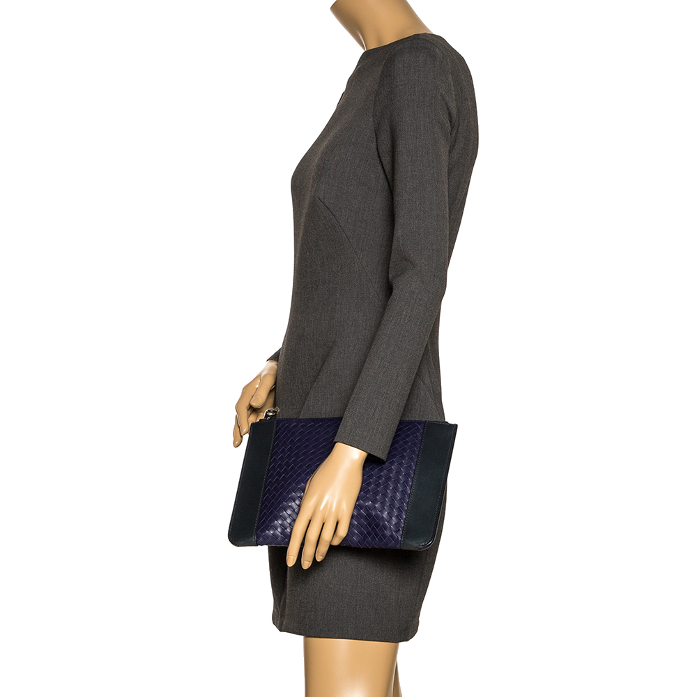 

Bottega Veneta Purple/Blue Intrecciato Leather Zip Pouch