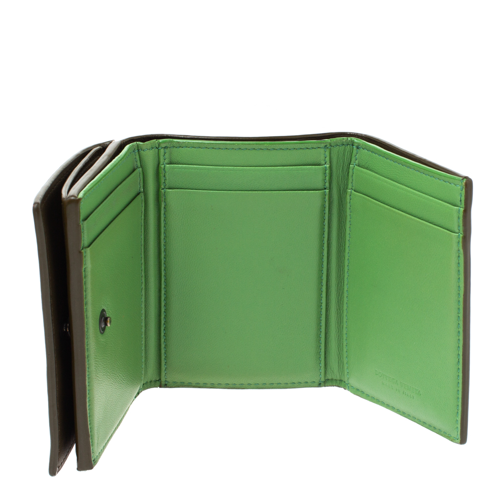 

Bottega Veneta Olive Green Intrecciato Leather Trifold Wallet