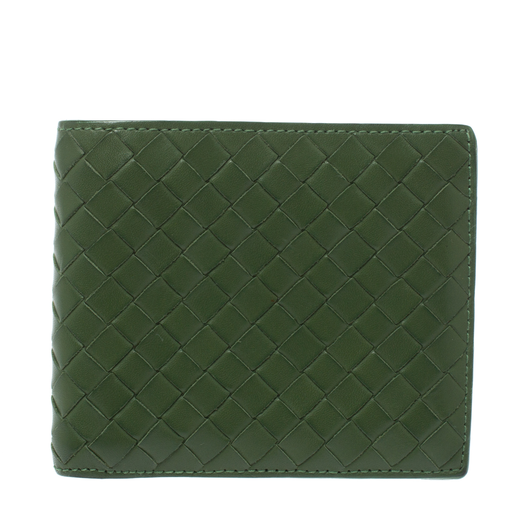 Bottega Veneta Green Intrecciato Leather Bifold Wallet