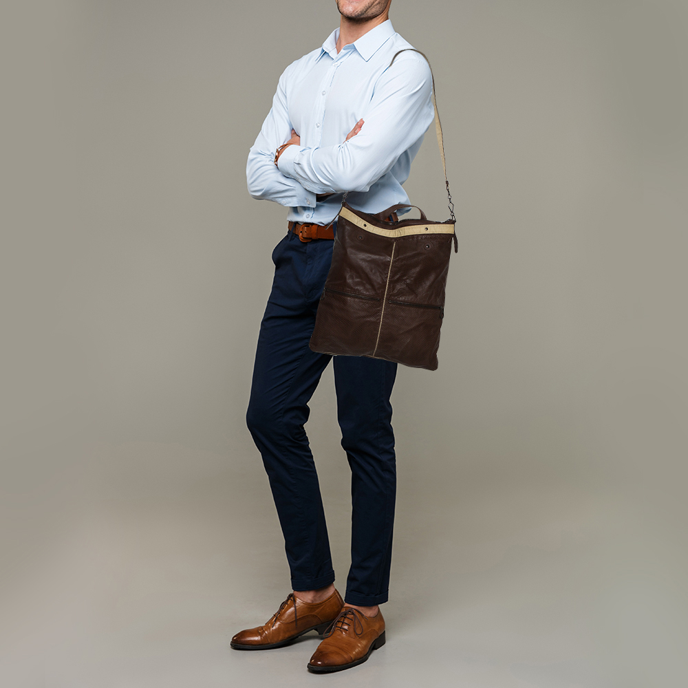 

Bottega Veneta Dark Brown/Cream Perforated Leather Pocket Tote