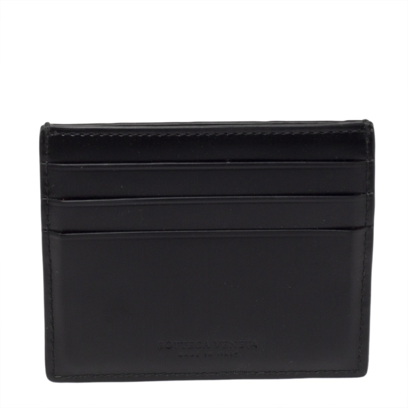 Pre-owned Bottega Veneta Black Glossy Intrecciato Leather Card Holder