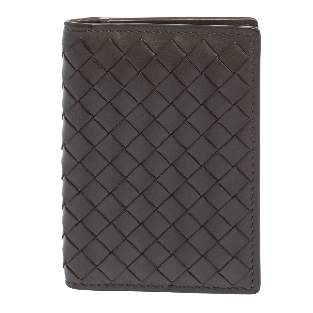 Pre-owned Bottega Veneta Grey Intrecciato Leather Card Holder
