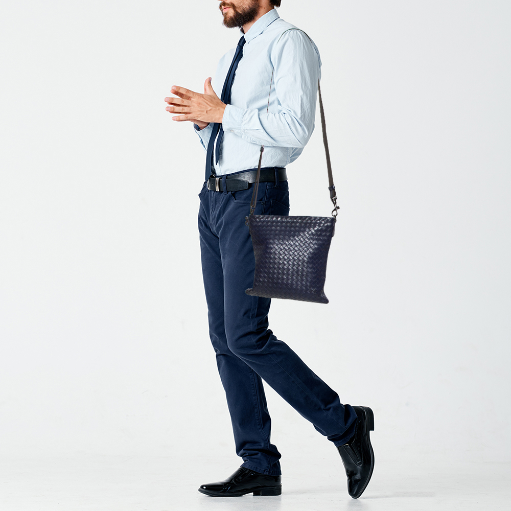 

Bottega Veneta Blue Intrecciato Leather Messenger Bag