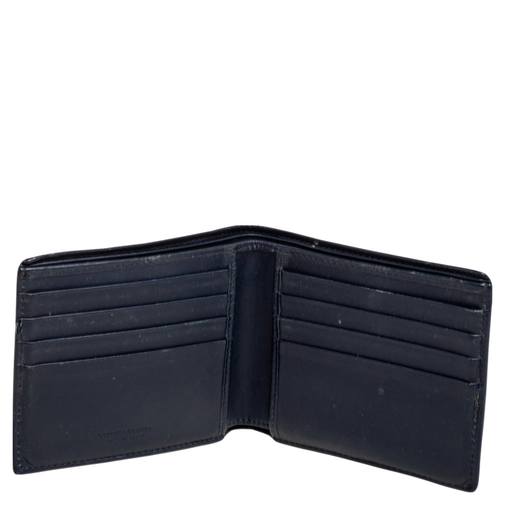 

Bottega Veneta Dark Blue Intrecciato Leather Bifold Wallet