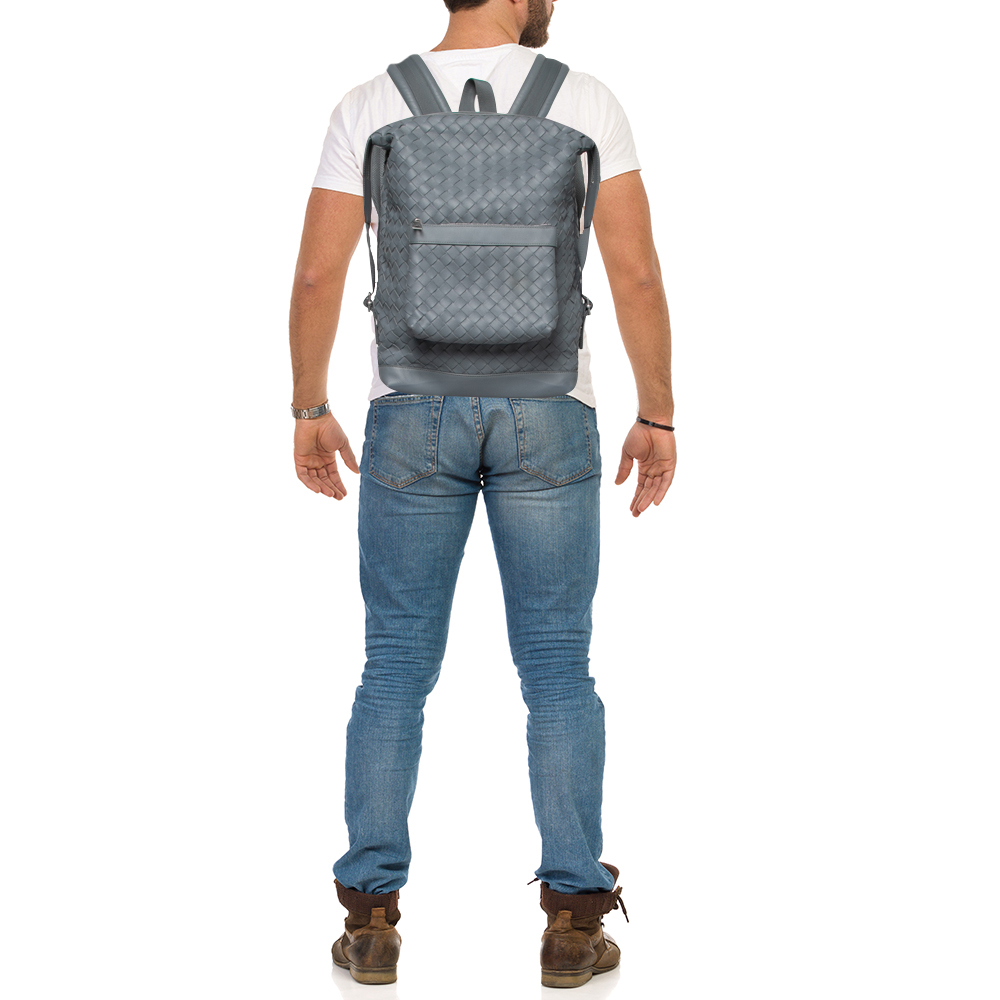 

Bottega Veneta Grey Intrecciato Leather Classic Backpack