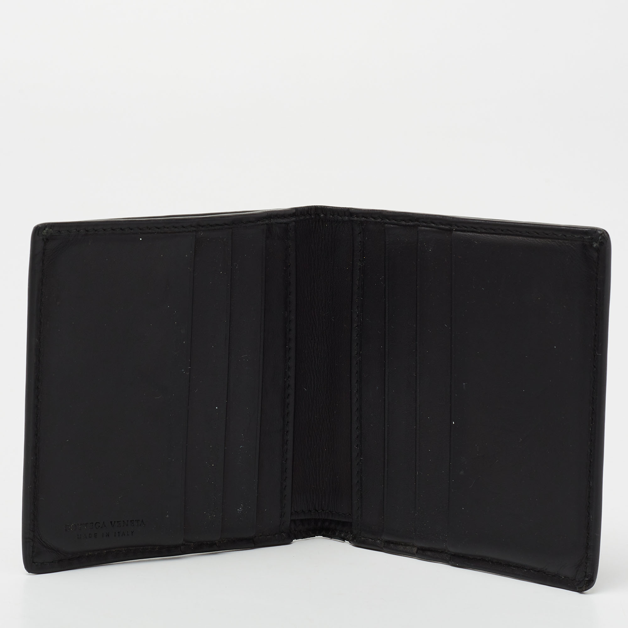 

Bottega Veneta Black Intreciatto Leather Bifold Compact Wallet