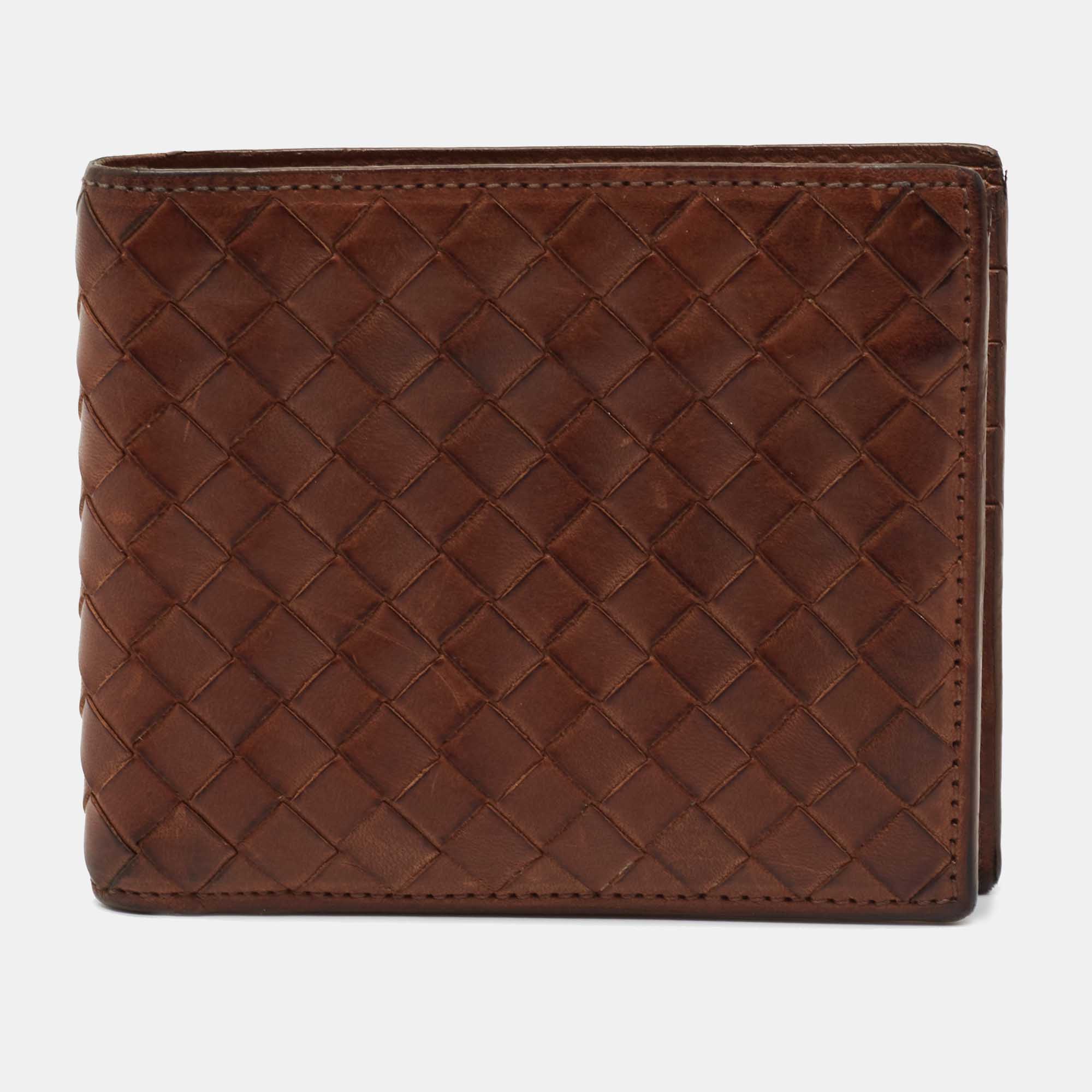 Pre-owned Bottega Veneta Tan Intrecciato Leather Bifold Wallet