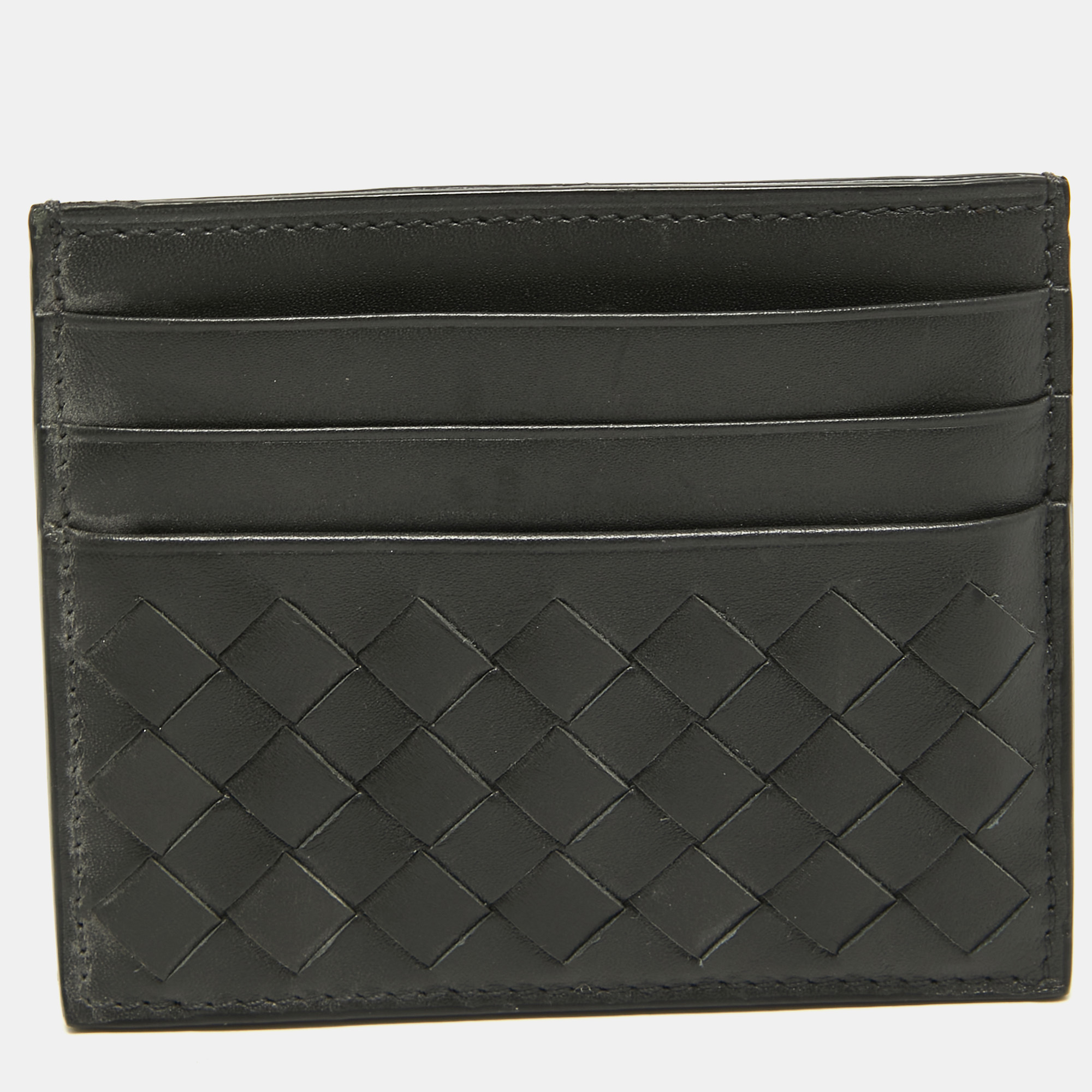 Pre-owned Bottega Veneta Grey Intrecciato Leather Card Holder