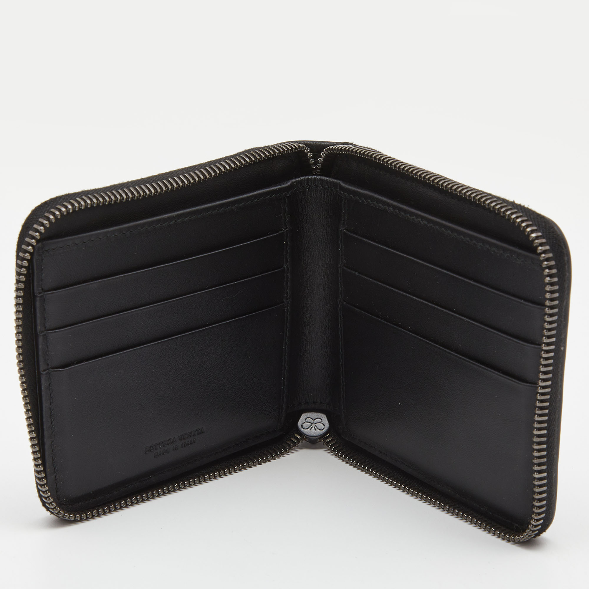 

Bottega Veneta Black Intrecciato Leather Zip Around Compact Wallet