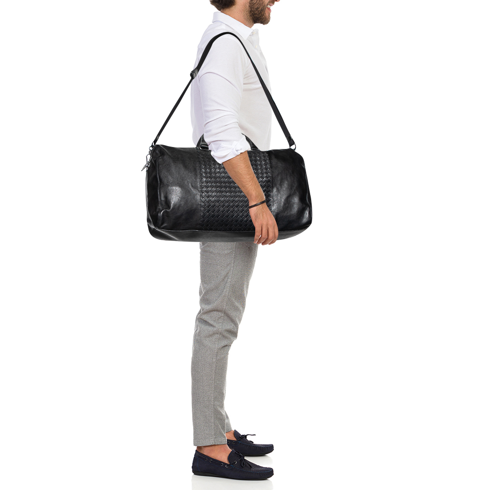 

Bottega Veneta Black Intrecciato Leather Weekender Bag