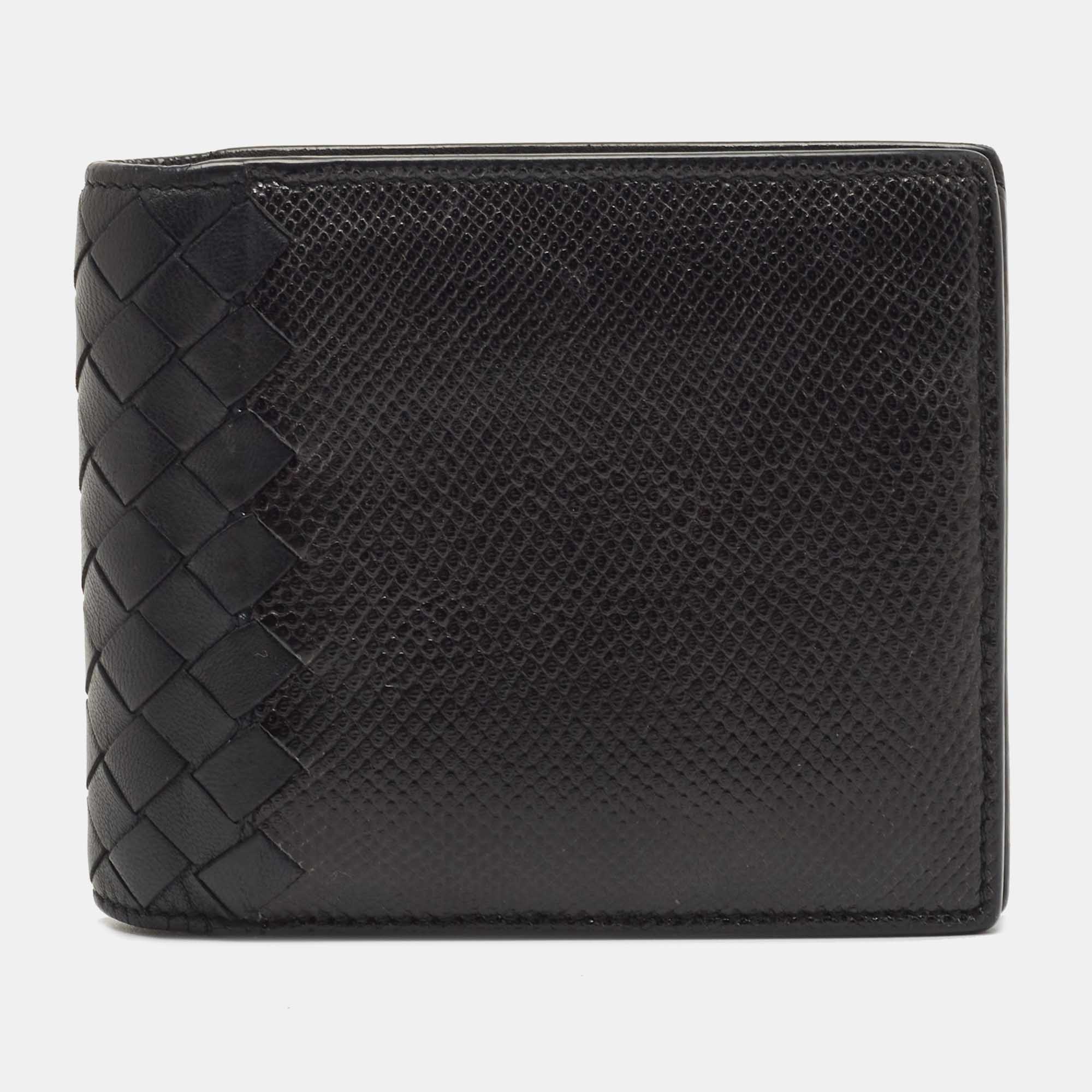 

Bottega Veneta Black Intrecciato Karung and Leather Bifold Wallet