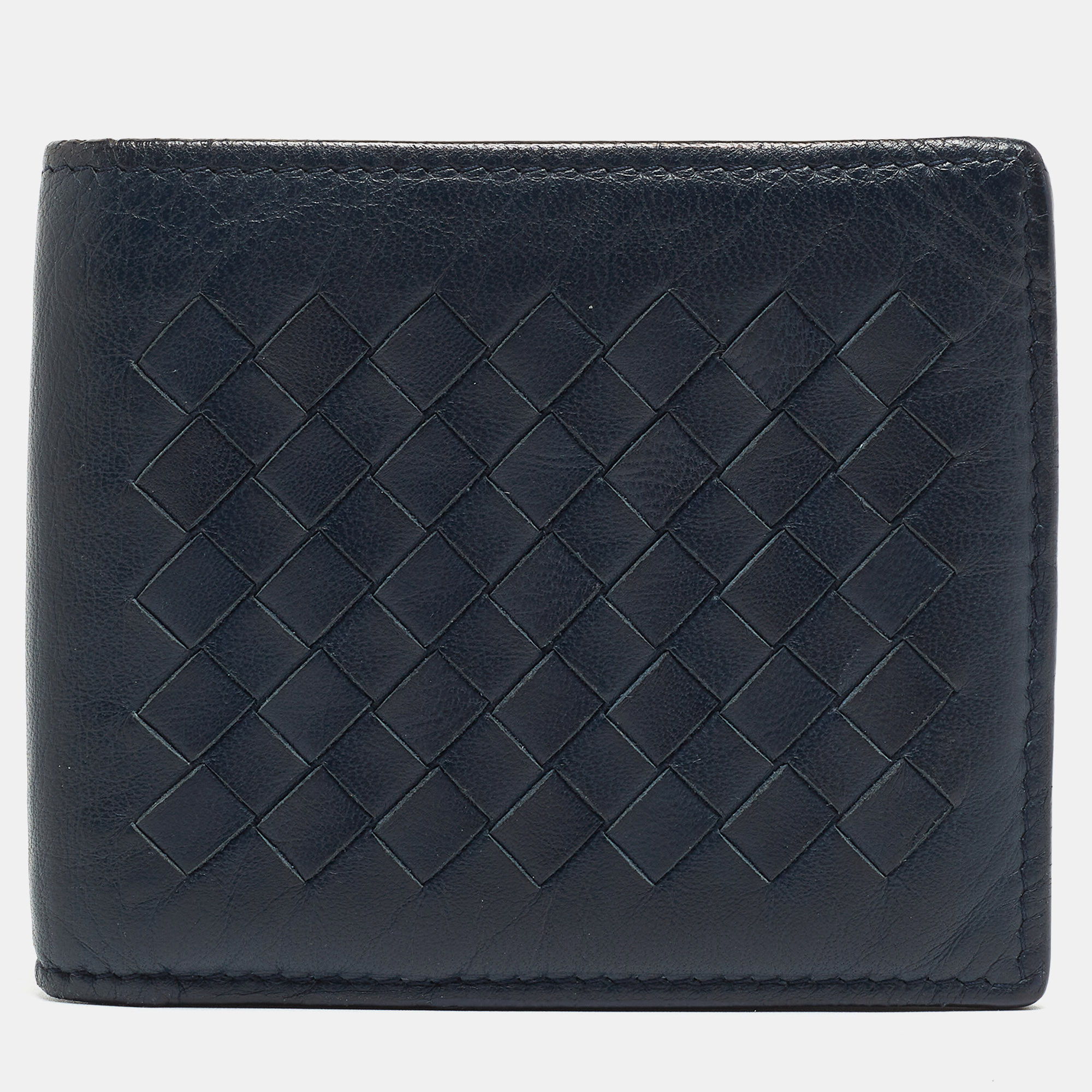 Pre-owned Bottega Veneta Blue Intrecciato Leather Bifold Wallet