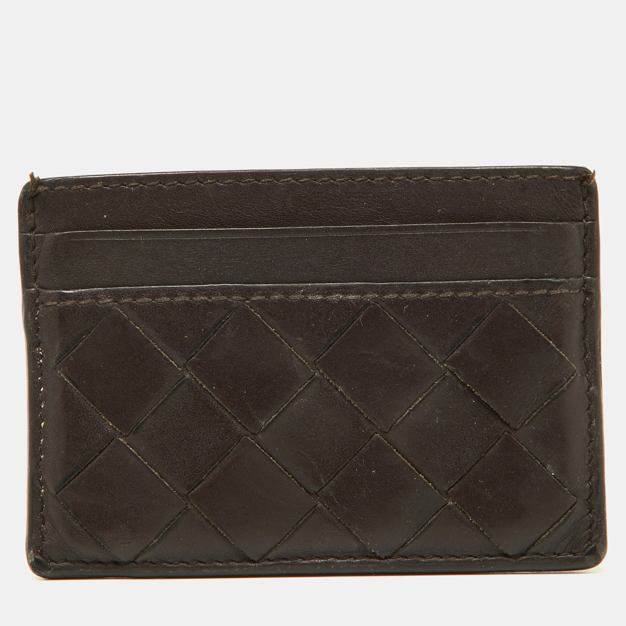 Pre-owned Bottega Veneta Brown Intrecciato Leather Card Holder