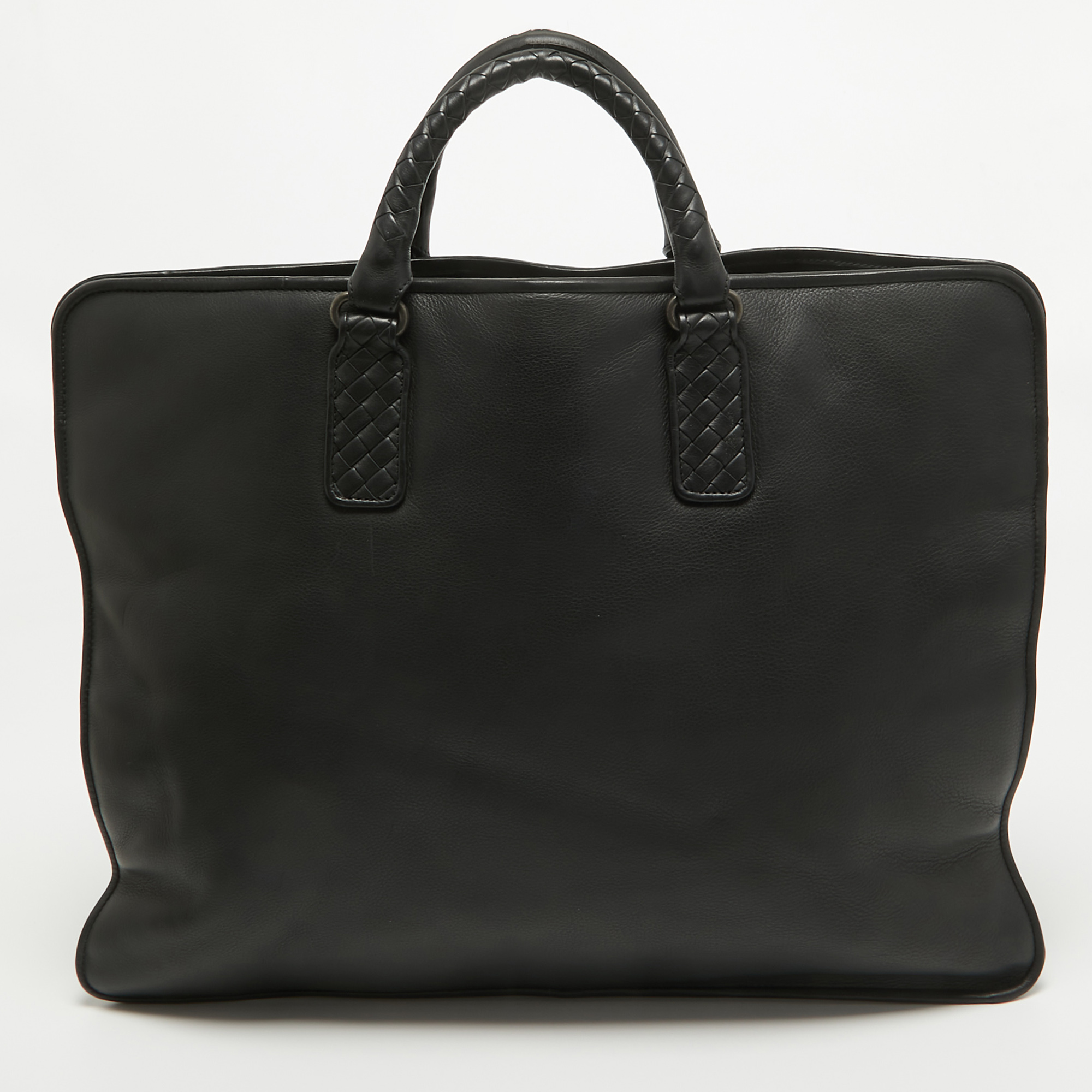 Pre-owned Bottega Veneta Black Intrecciato Leather Briefcase Bag