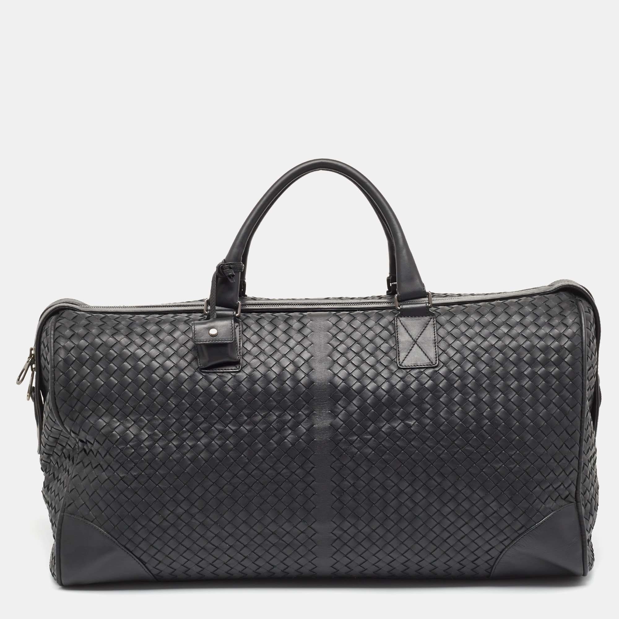 Pre-owned Bottega Veneta Black Intrecciato Leather Duffel Bag