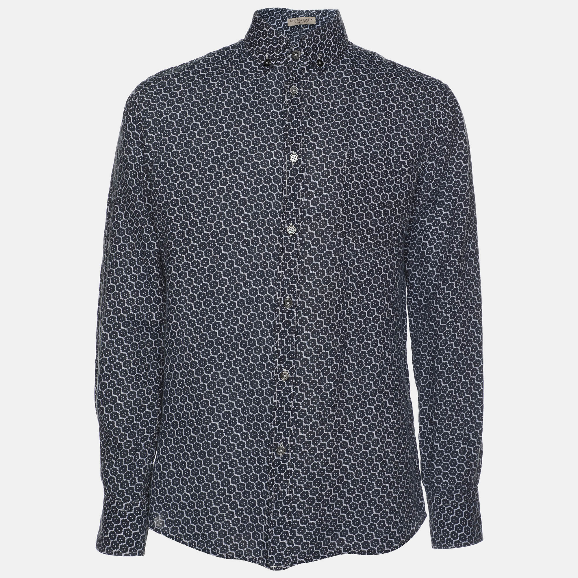 

Bottega Veneta Blue Printed Long Sleeve Button Front Shirt M