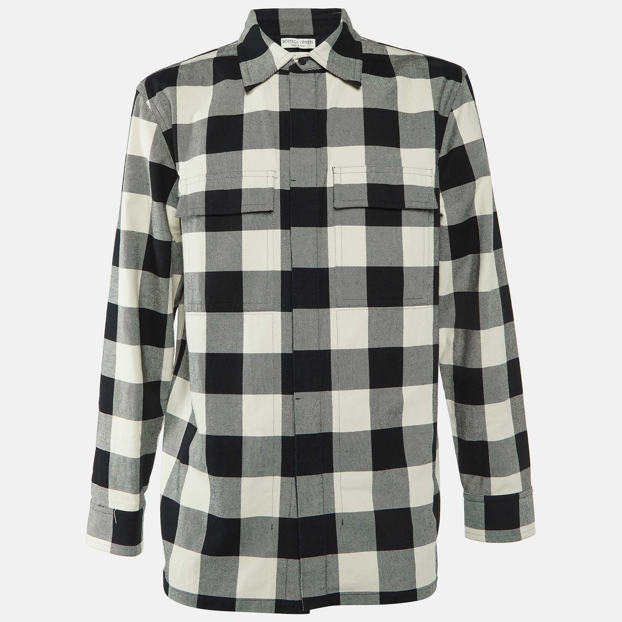 

Bottega Veneta Monochrome Checked Cotton Oversized Shirt M, Black