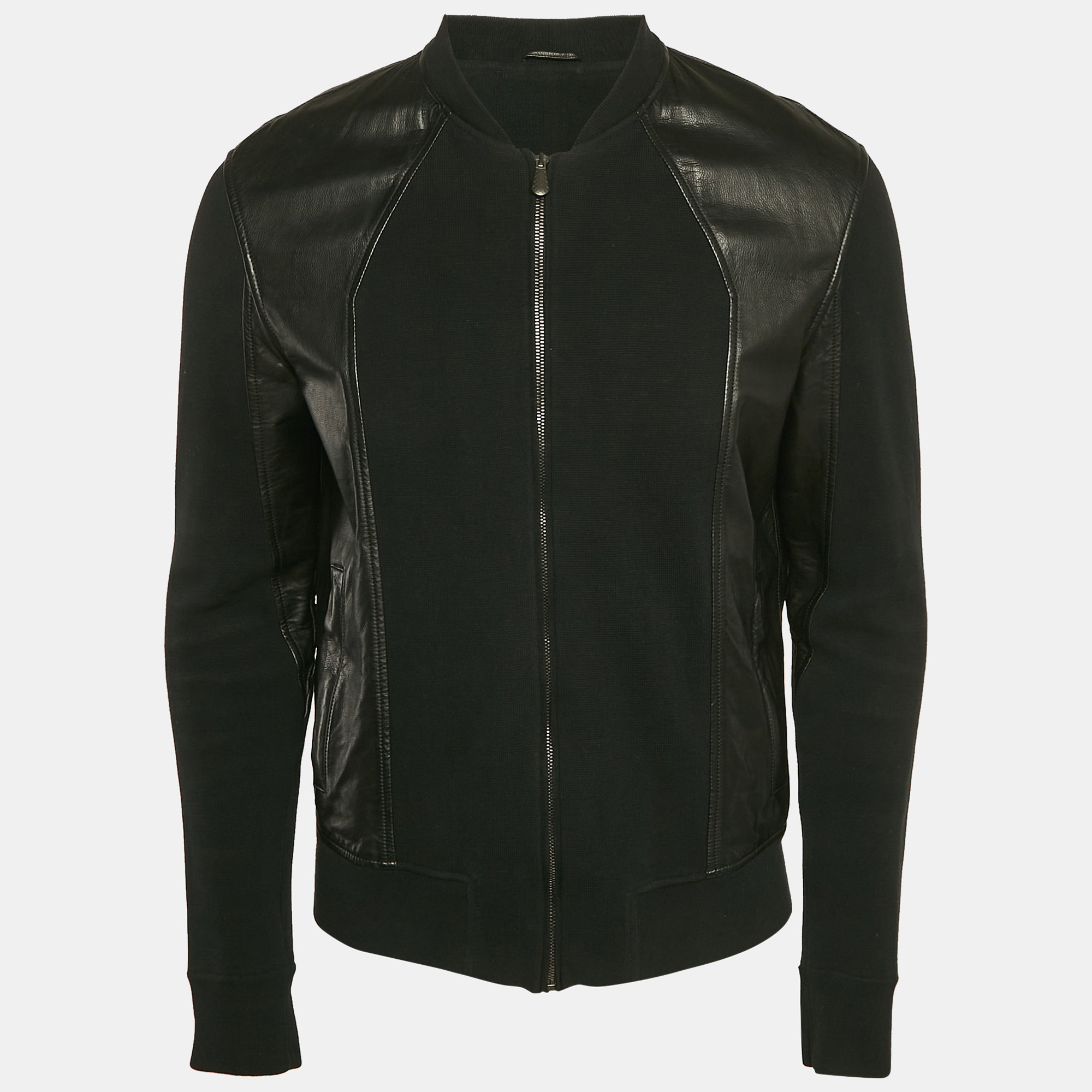 

Bottega Veneta Black Leather and Knit Zip-UP Jacket XL