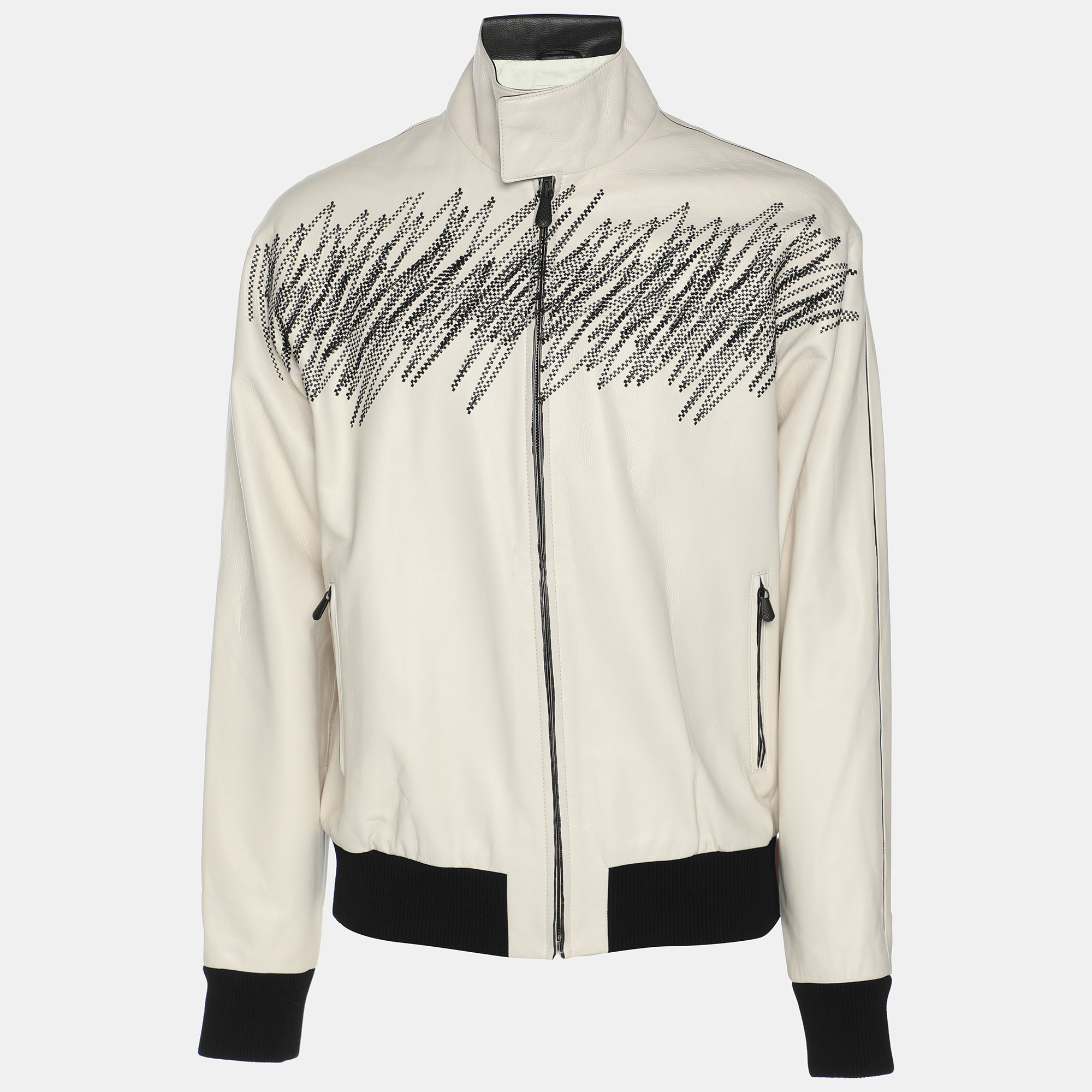 

Bottega Veneta Cream Embroidered Leather Jacket S