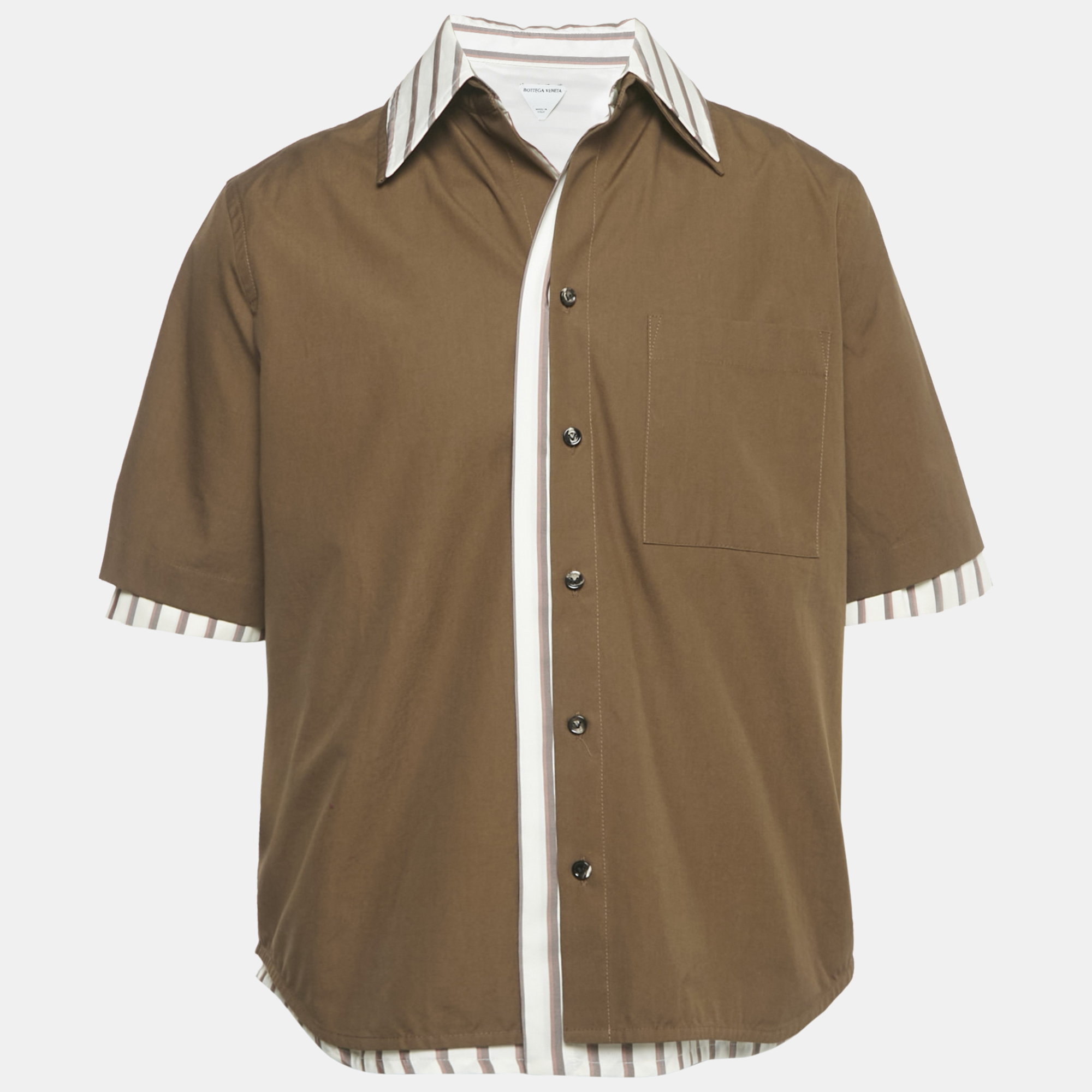 

Bottega Veneta Brown Cotton Button Front Double Layered Shirt XXXL