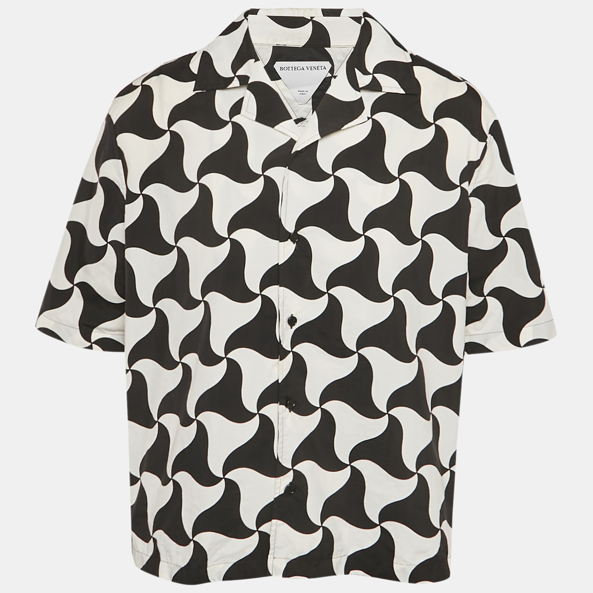 

Bottega Veneta Monochrome Pattern Printed Synthetic Bowling Shirt L, Black