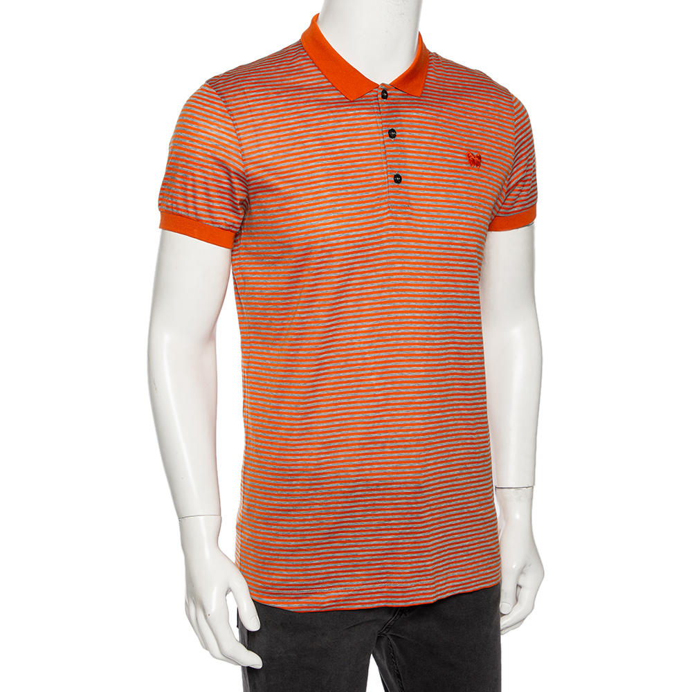

Bottega Veneta Orange & Grey Cotton Striped Polo T Shirt