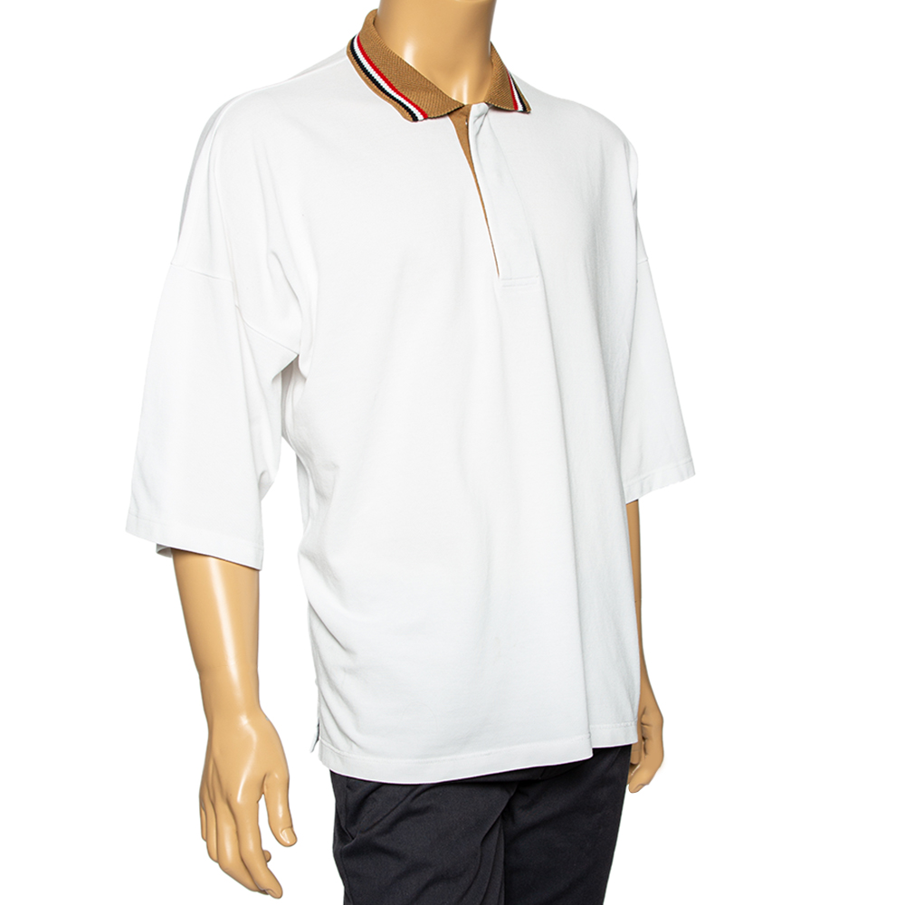 

Bottega Veneta White Cotton Pique Contrast Collar Polo T-Shirt 3XL