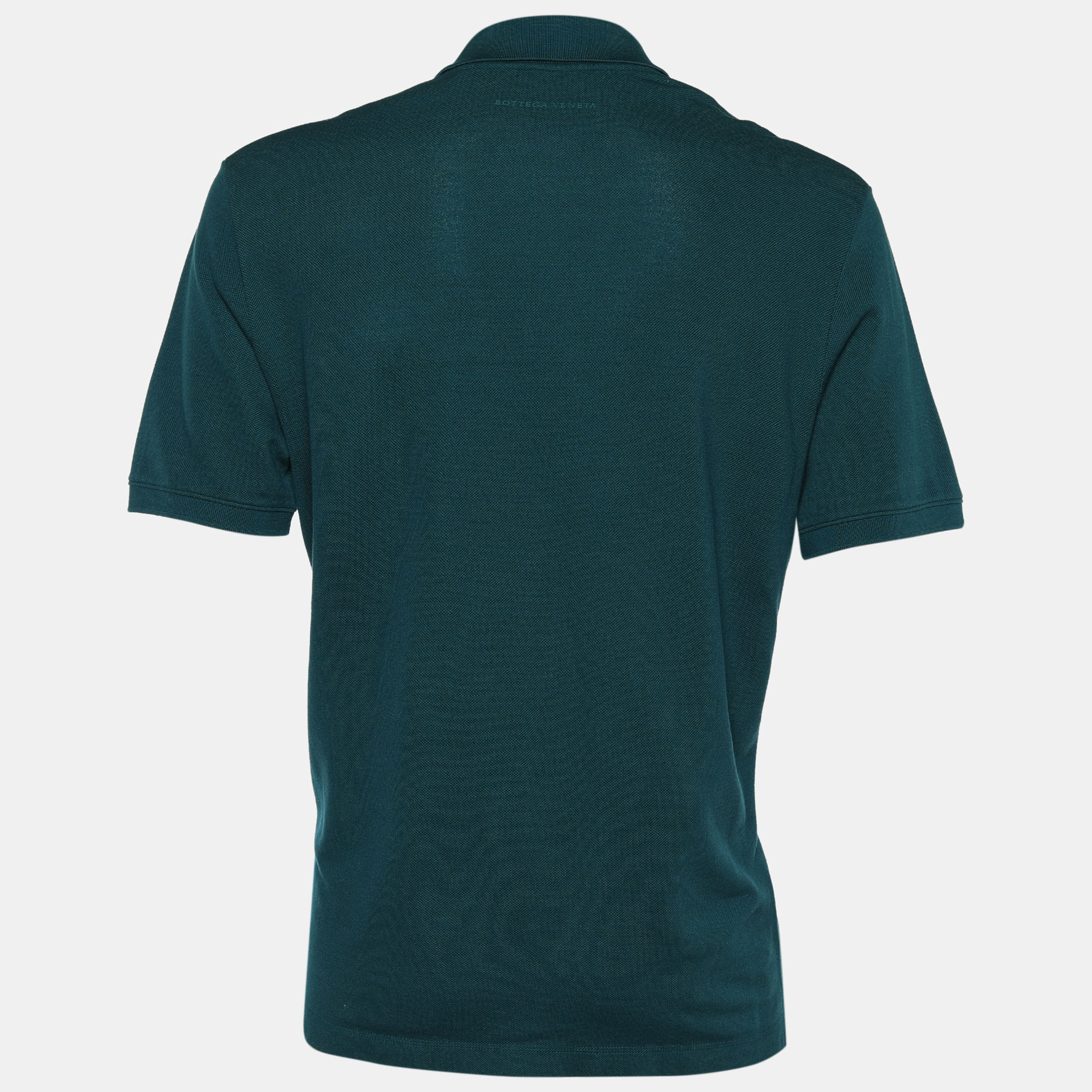 

Bottega Veneta Teal Green Cotton Pique Short Sleeve Polo T-Shirt