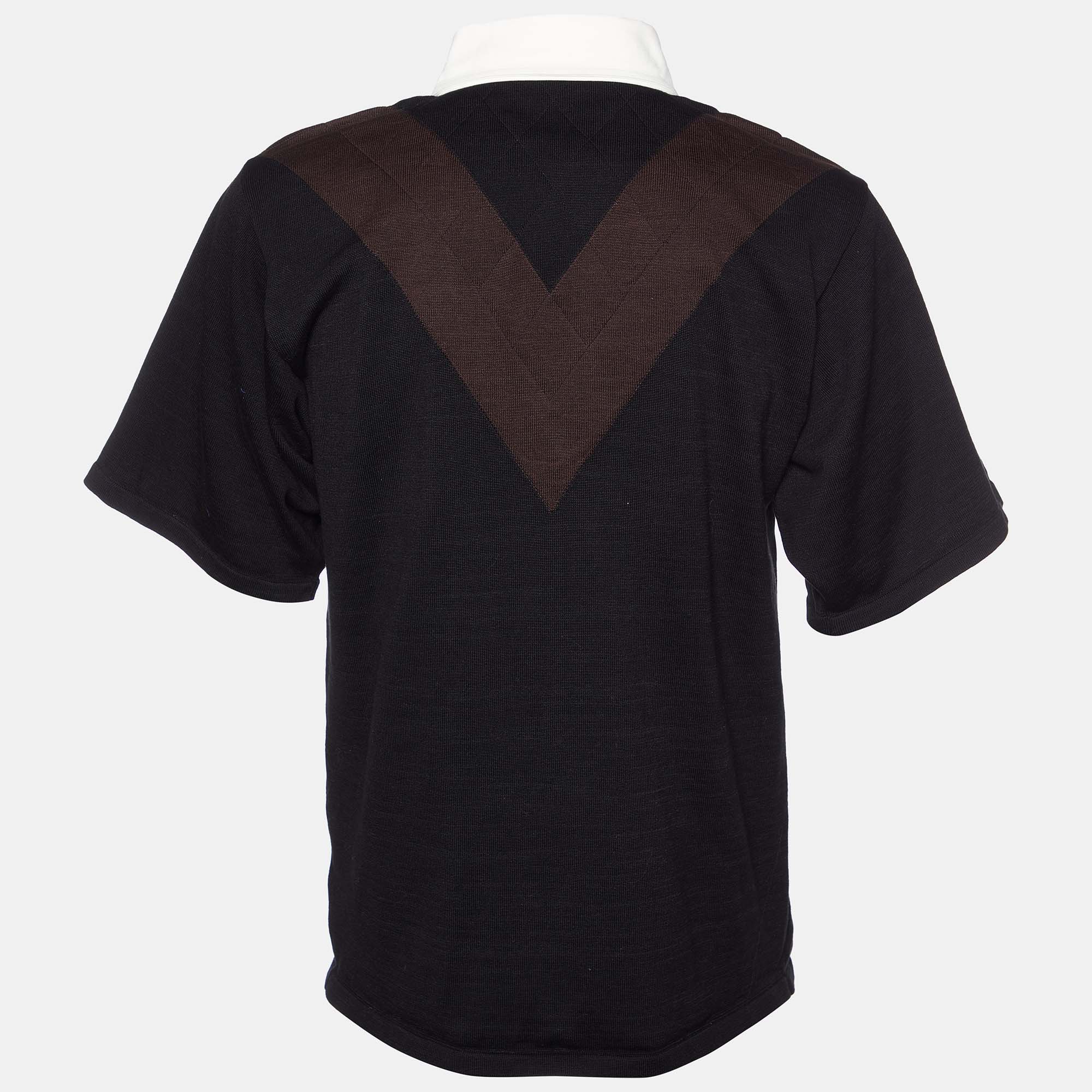 

Bottega Veneta Black & Brown Cotton Knit Contrast Collar Polo T-Shirt