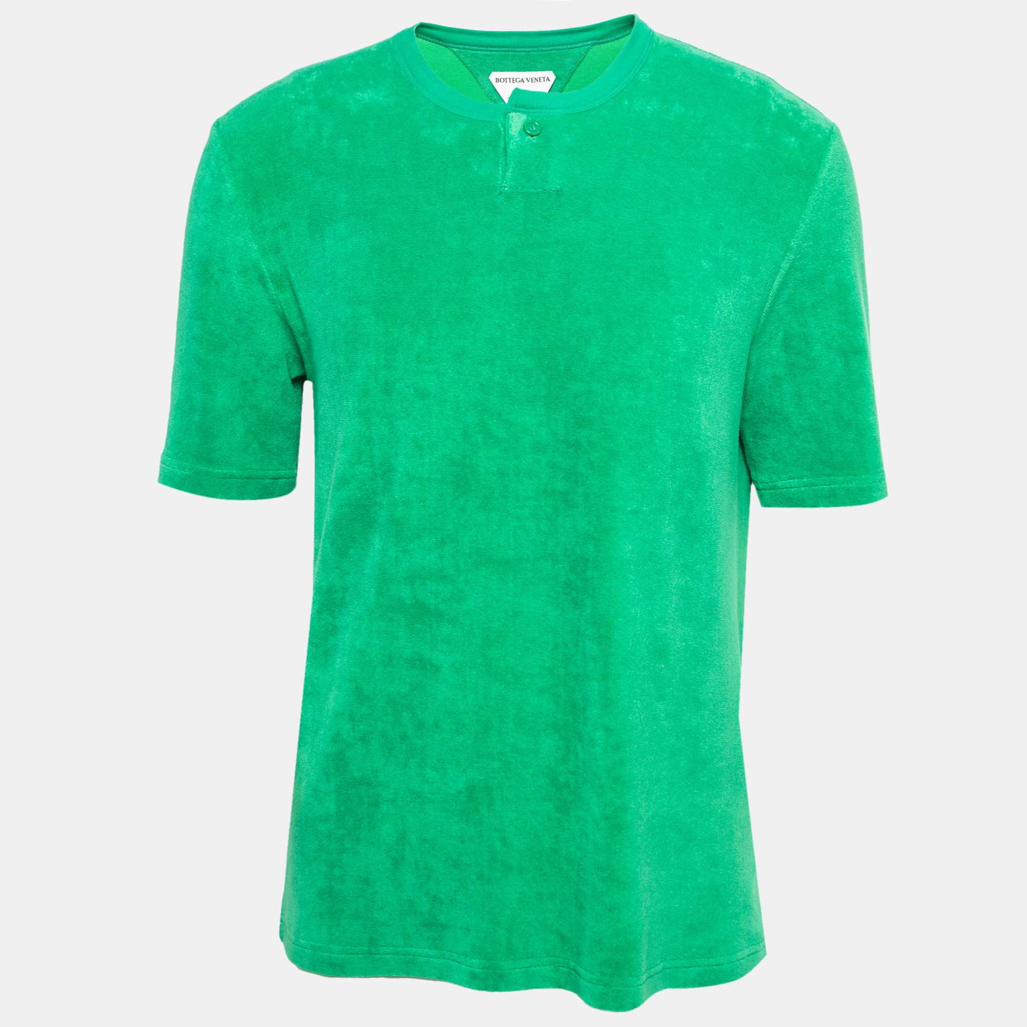 Pre-owned Bottega Veneta Green Terry Cotton Crew Neck T-shirt L