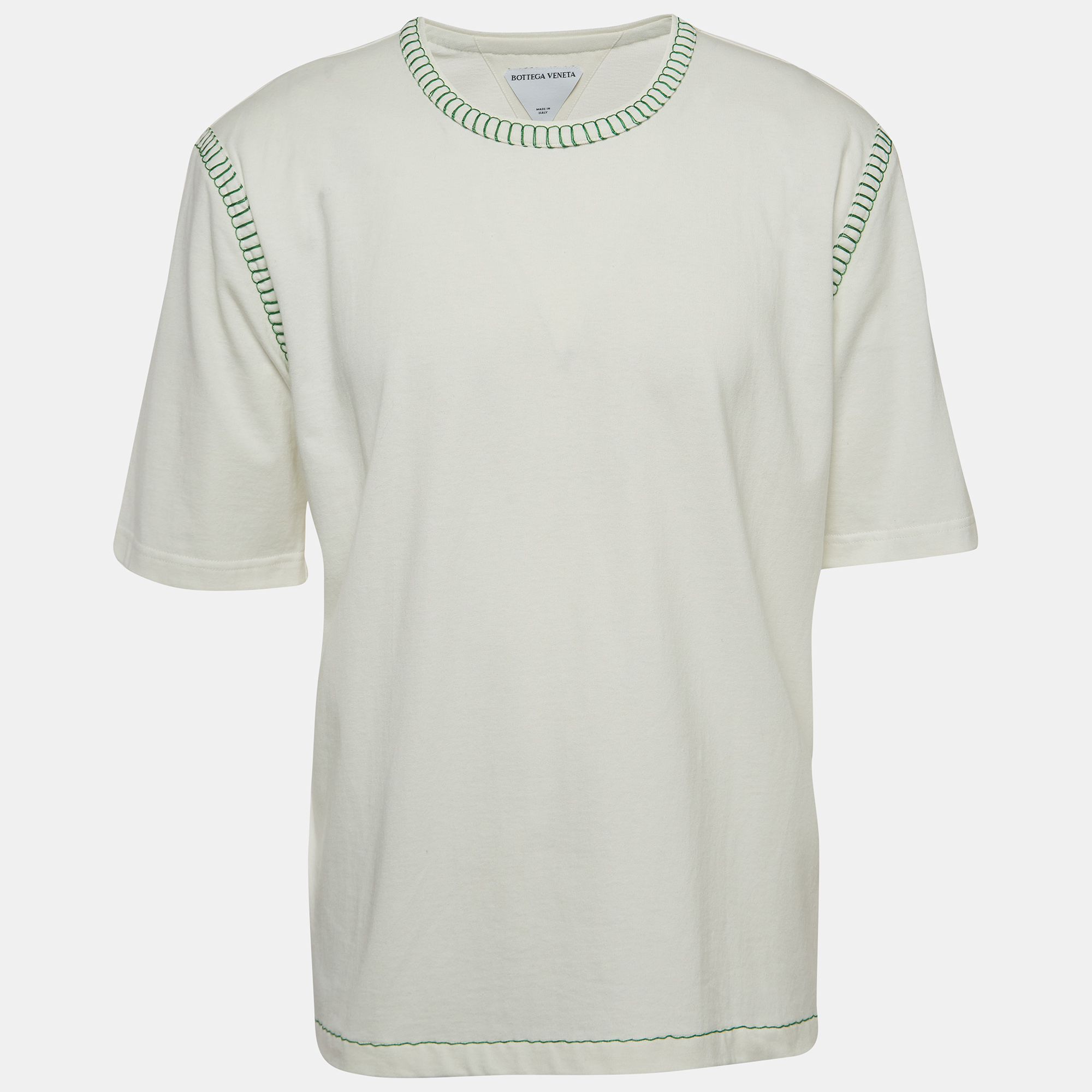 

Bottega Veneta White Cotton Cotton Contrast Stitch Detail T-Shirt
