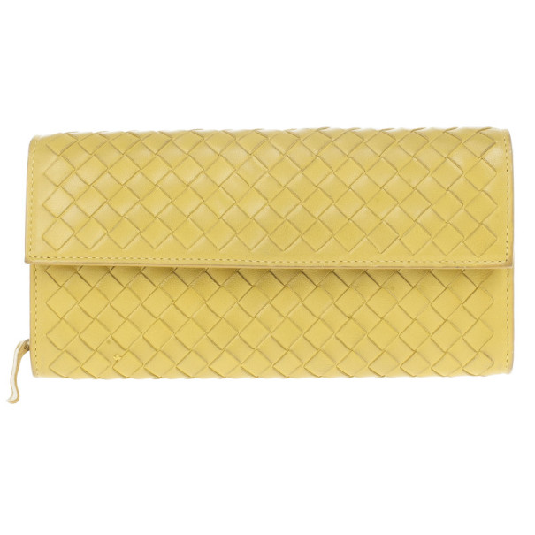 Pre Owned Bottega Veneta Banane Intrecciato Continental Wallet