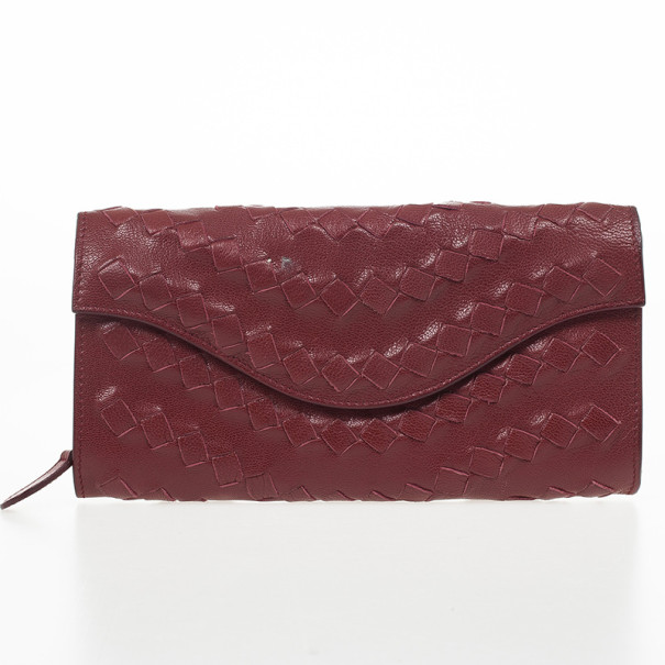 Pre Owned Bottega Veneta Burgundy Intrecciato Wallet