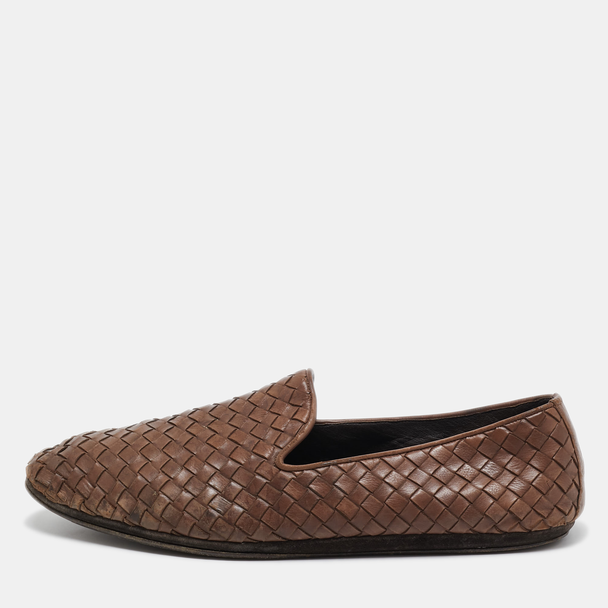 

Bottega Veneta Brown Intrecciato Leather Slip On Loafers Size