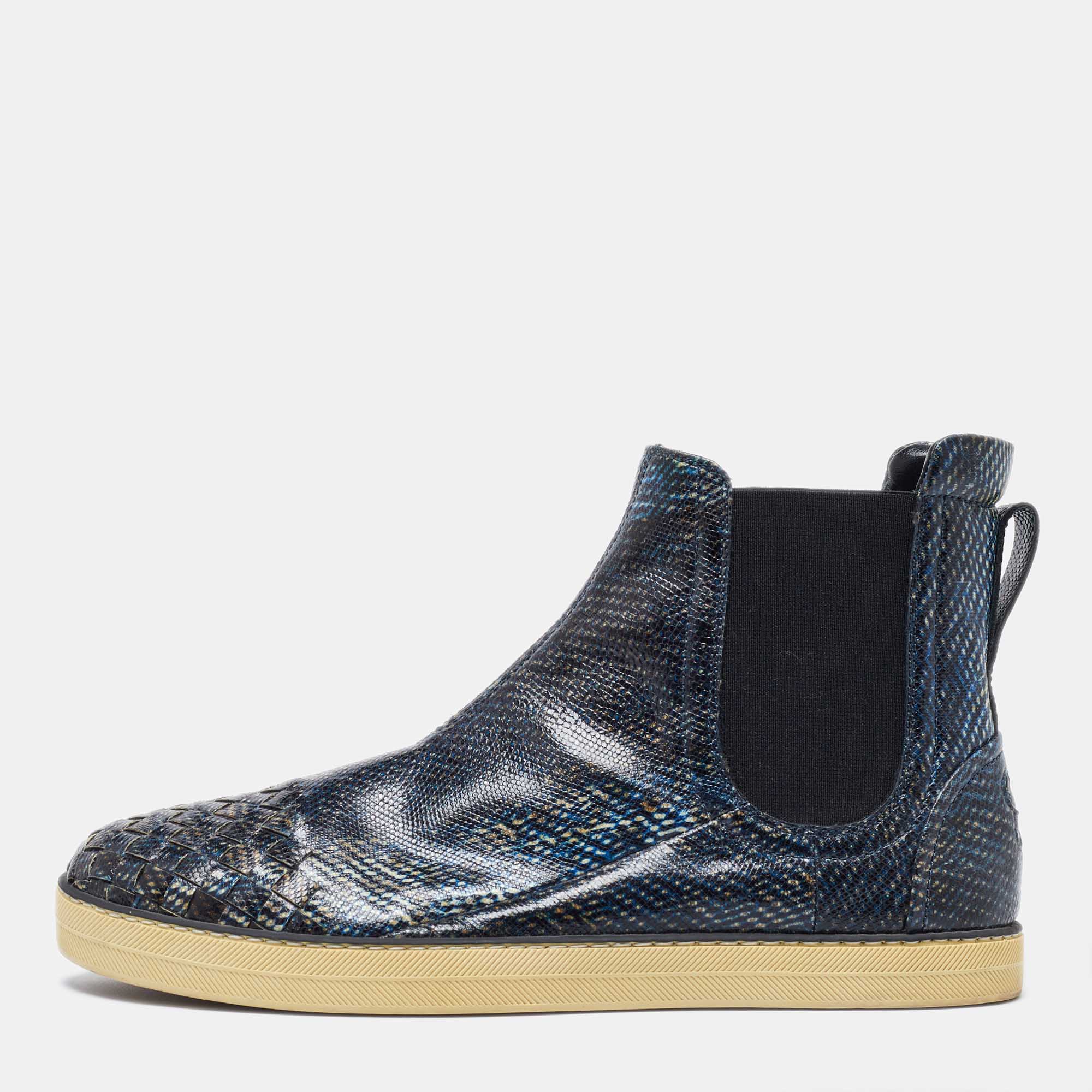 

Bottega Veneta Navy Blue Karung Chelsea Boots Size