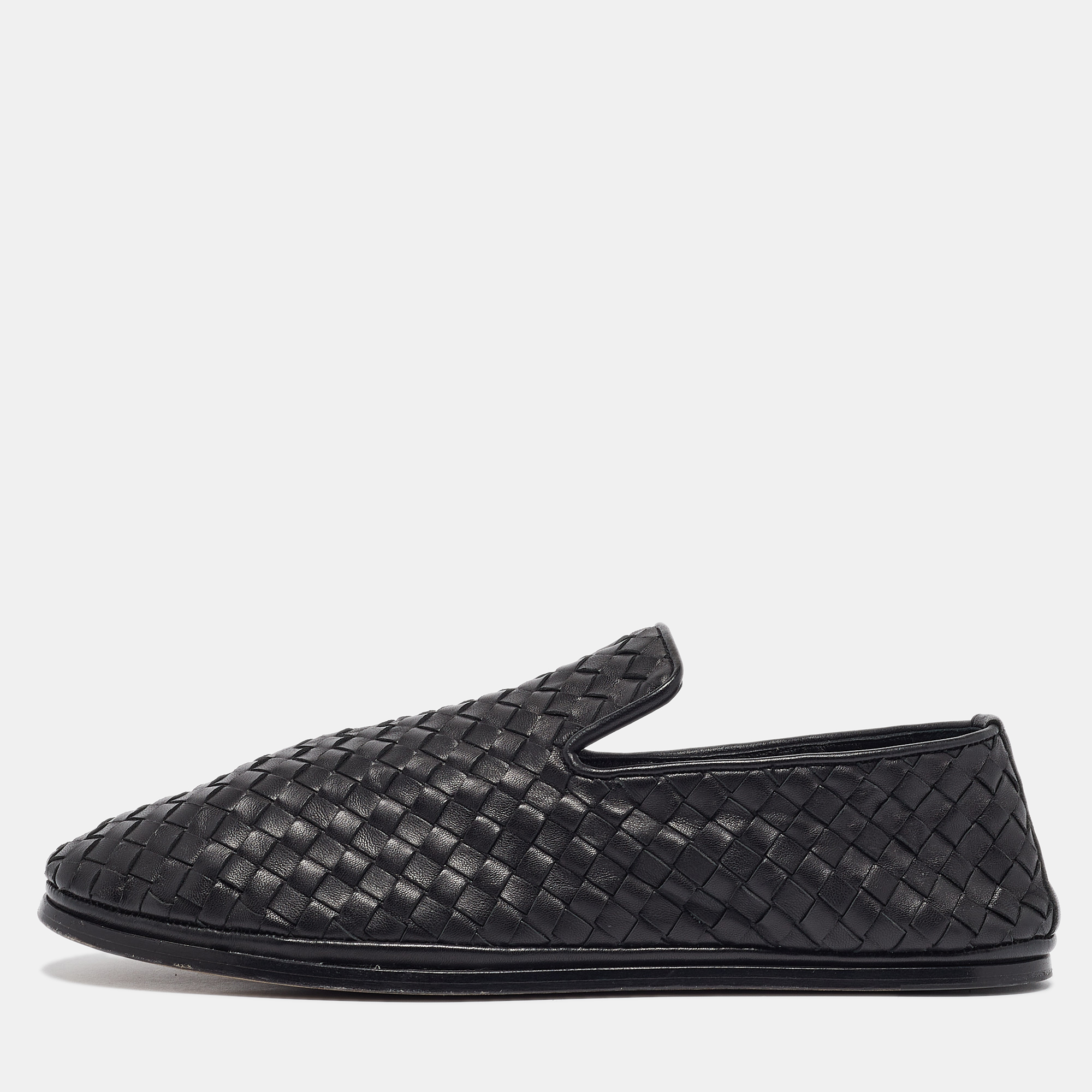 

Bottega Veneta Black Intrecciato Leather Smoking Slippers Size