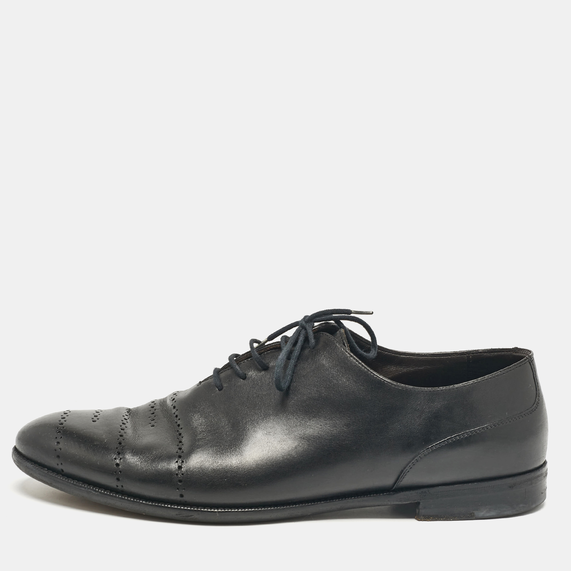 Pre-owned Bottega Veneta Black Leather Lace Up Oxfords Size 45