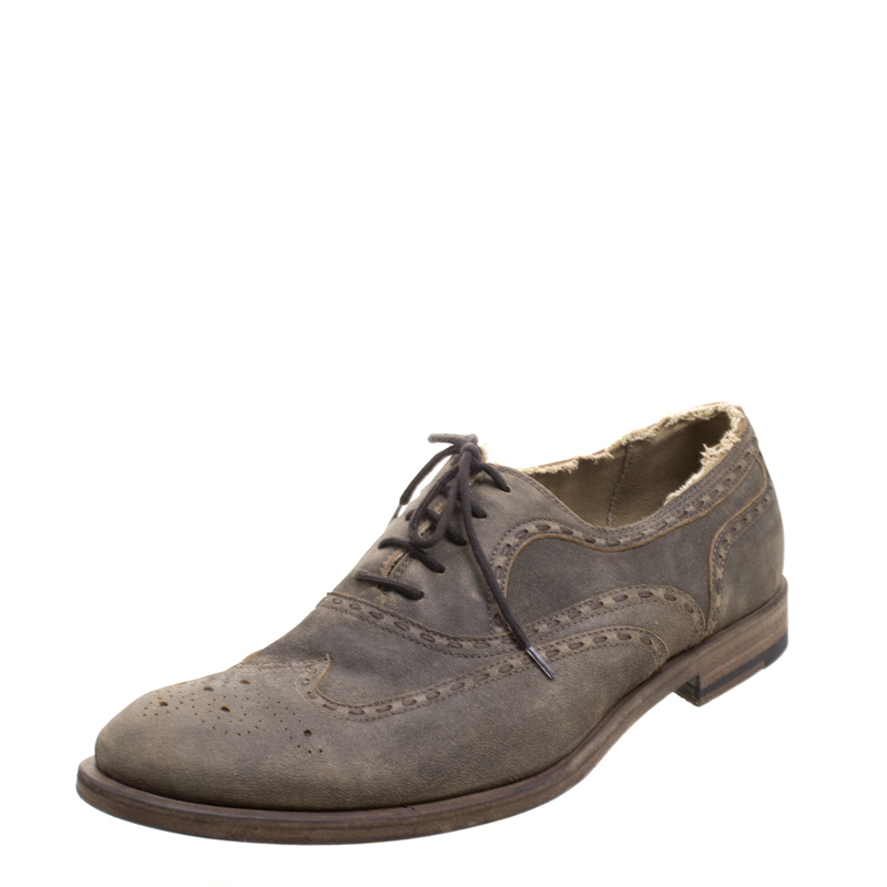 Pre Owned Bottega Veneta Brown Vintage Finish Brogue Leather Oxfords Size 43