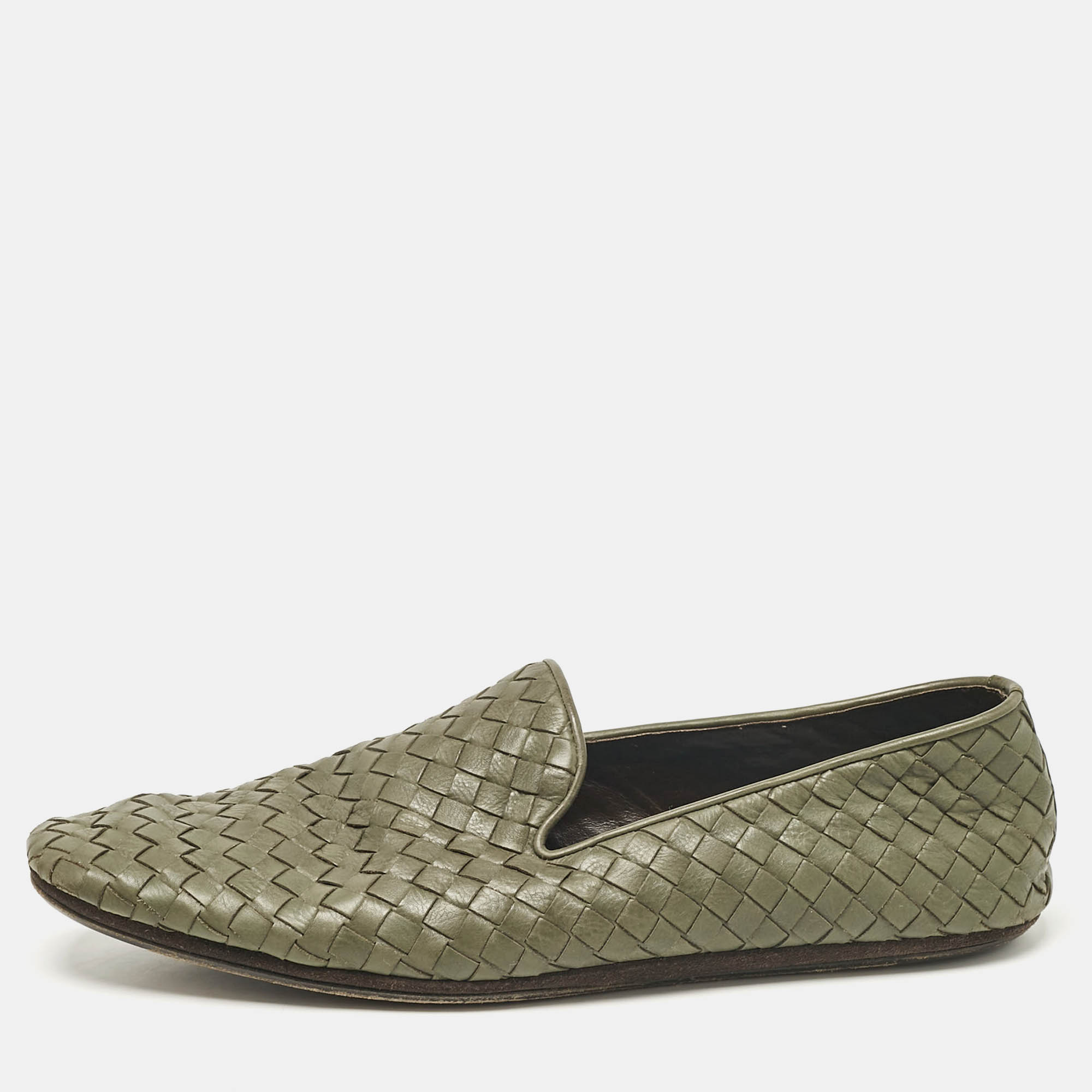 

Bottega Veneta Green Intrecciato Leather Smoking Slippers Size 42