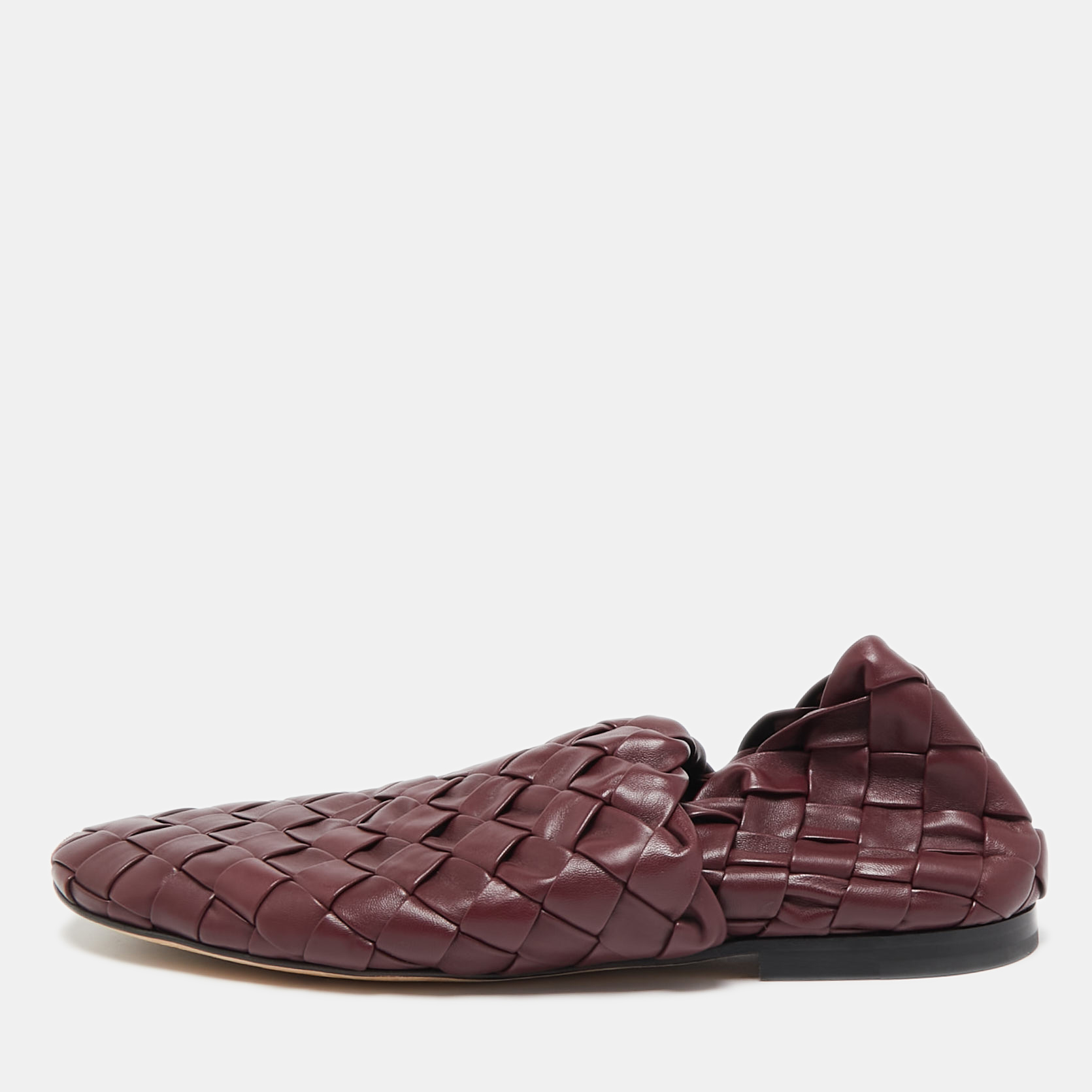 

Bottega Veneta Burgundy Intrecciato Leather Slider Loafers Size