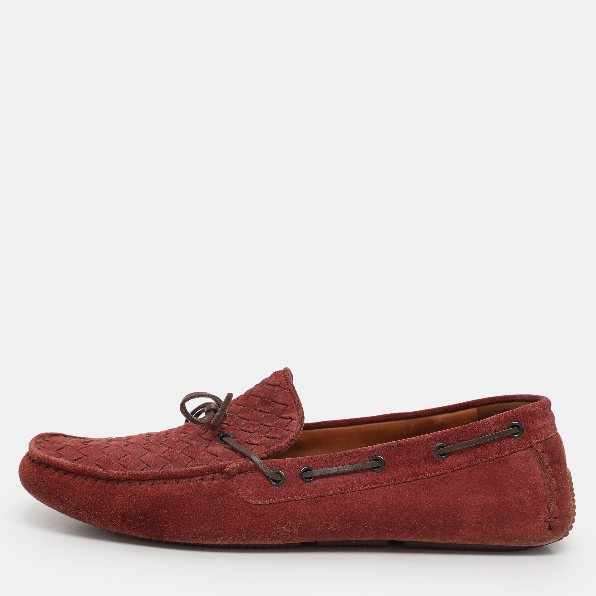 

Bottega Veneta Light Maroon Suede Intrecciato Loafers Size 45, Red