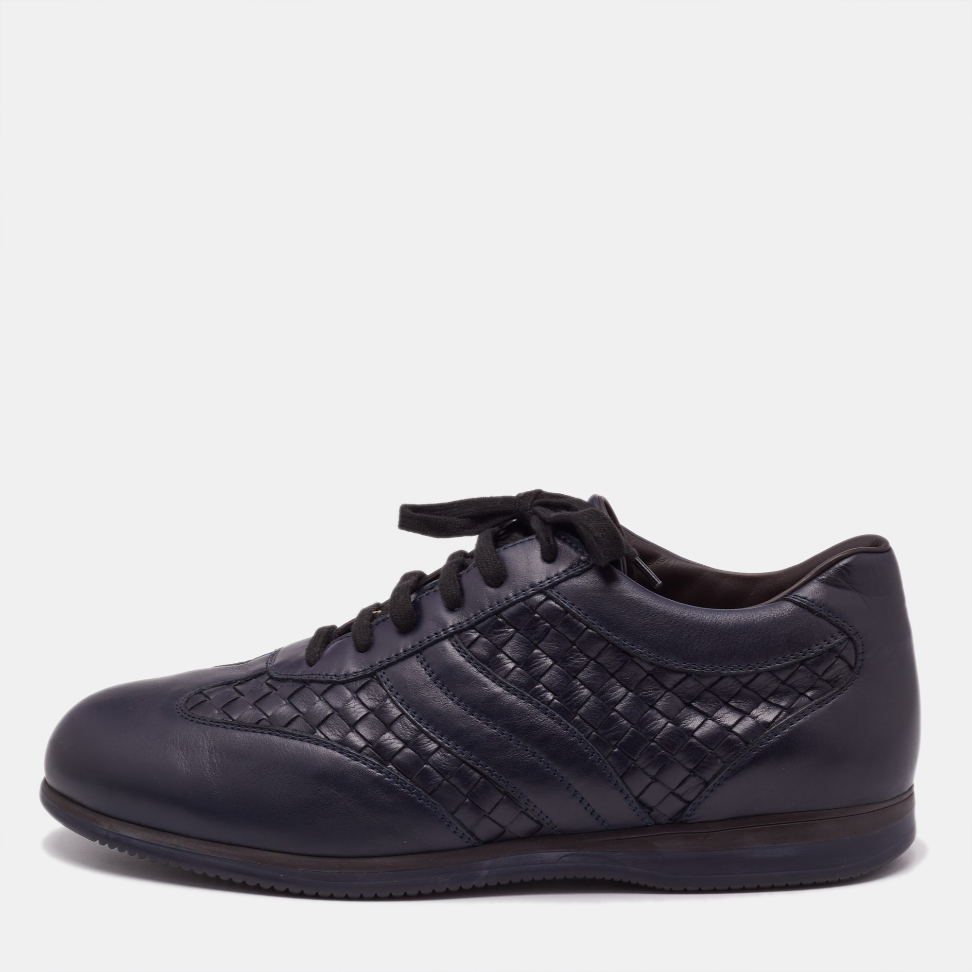 

Bottega Veneta Navy Blue Intrecciato Lace Up Sneakers Size