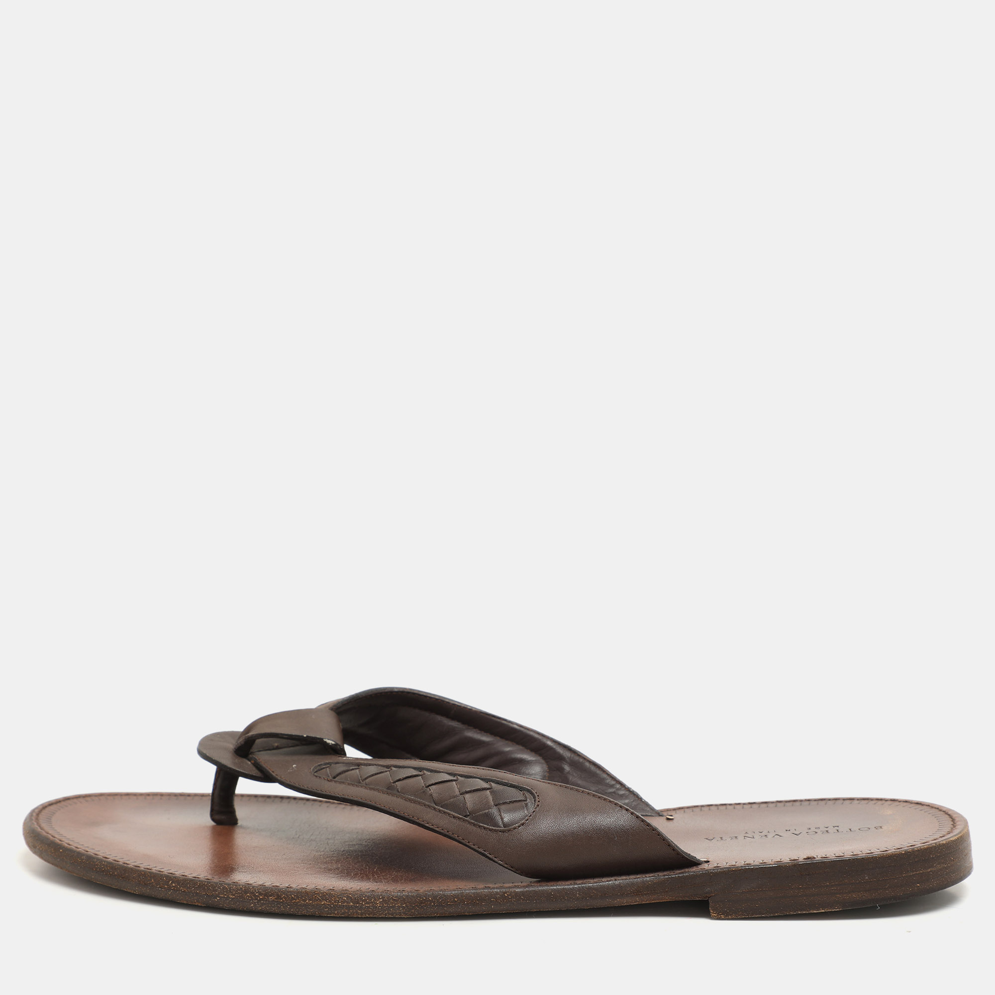 

Bottega Veneta Brown Intrecciato Leather Thong Sandals Size 43