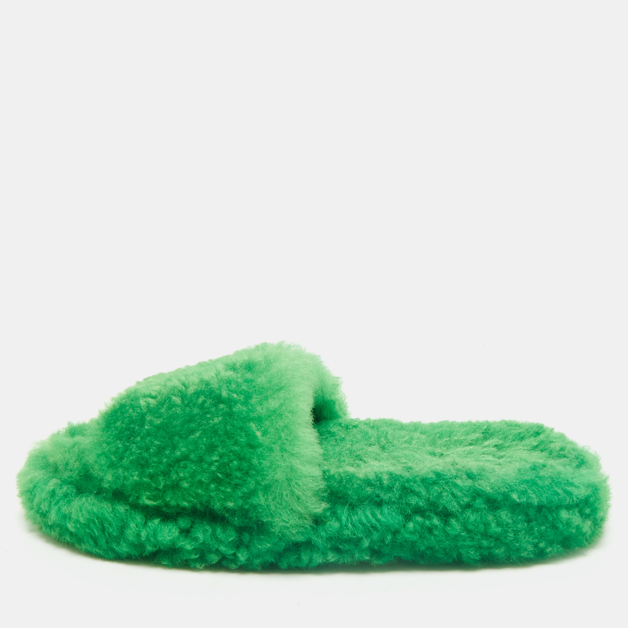 

Bottega Veneta Green Shearling Fur Resort Teddy Slides Size