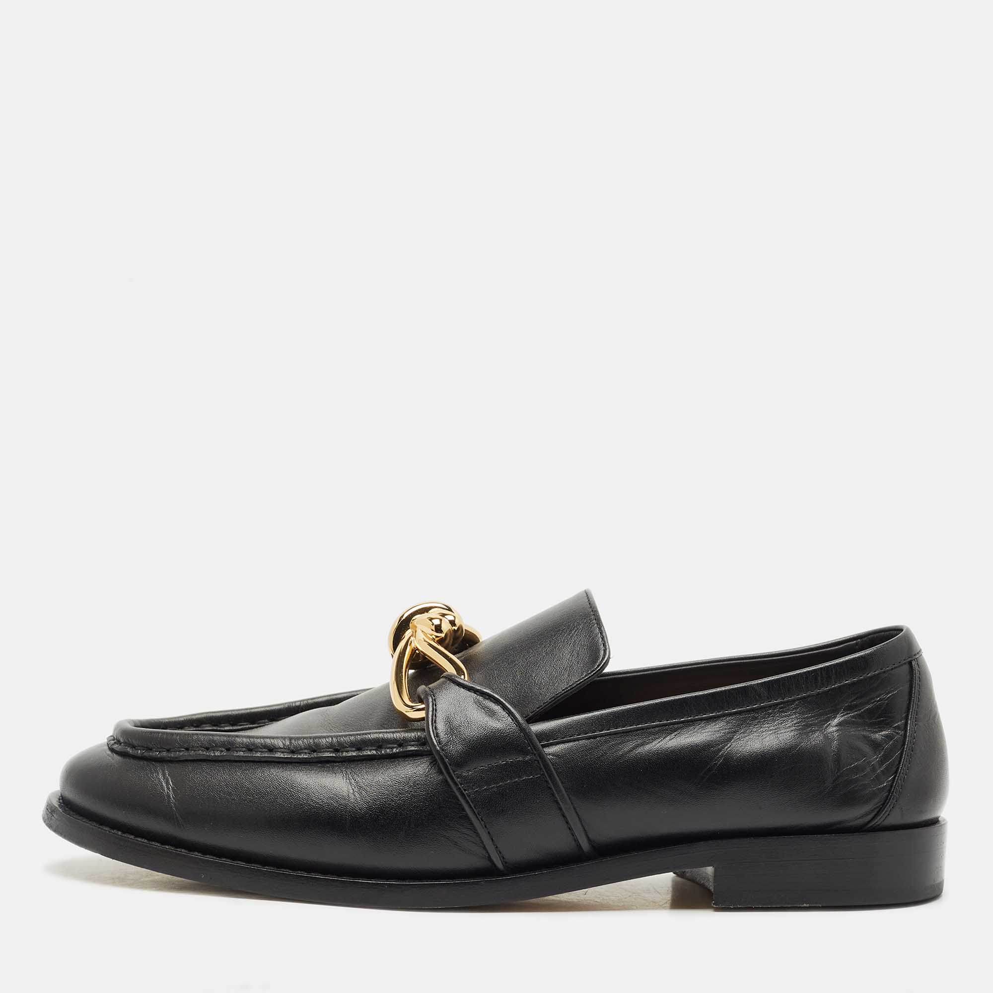 

Bottega Veneta Black Leather Astaire Loafers Size