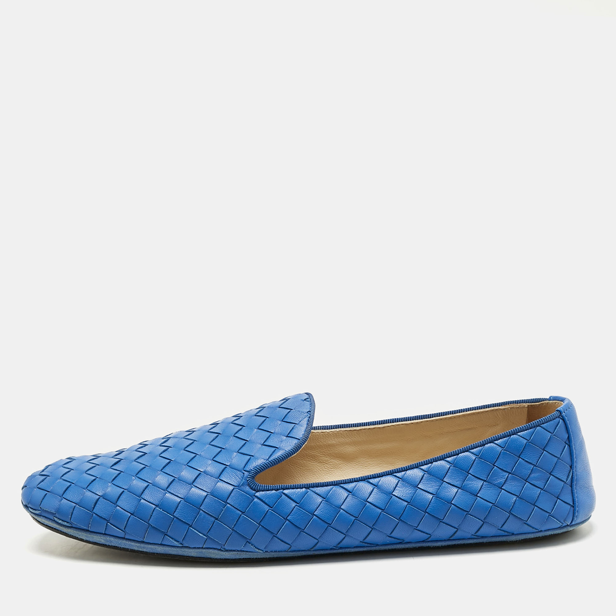 

Bottega Veneta Blue Intrecciato Leather Smoking Slippers Size