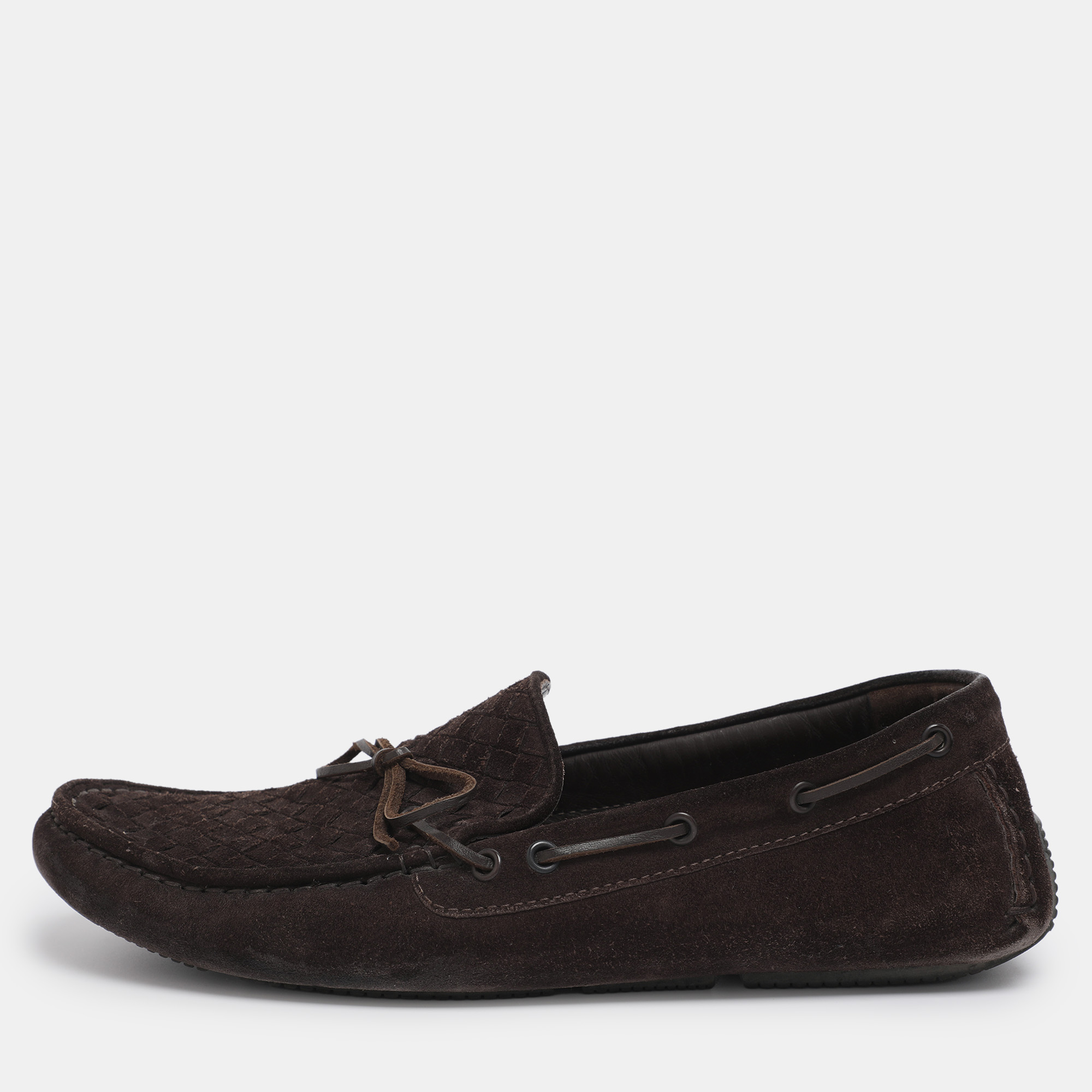 

Bottega Veneta Brown Intrecciato Suede Loafers Size 43.5